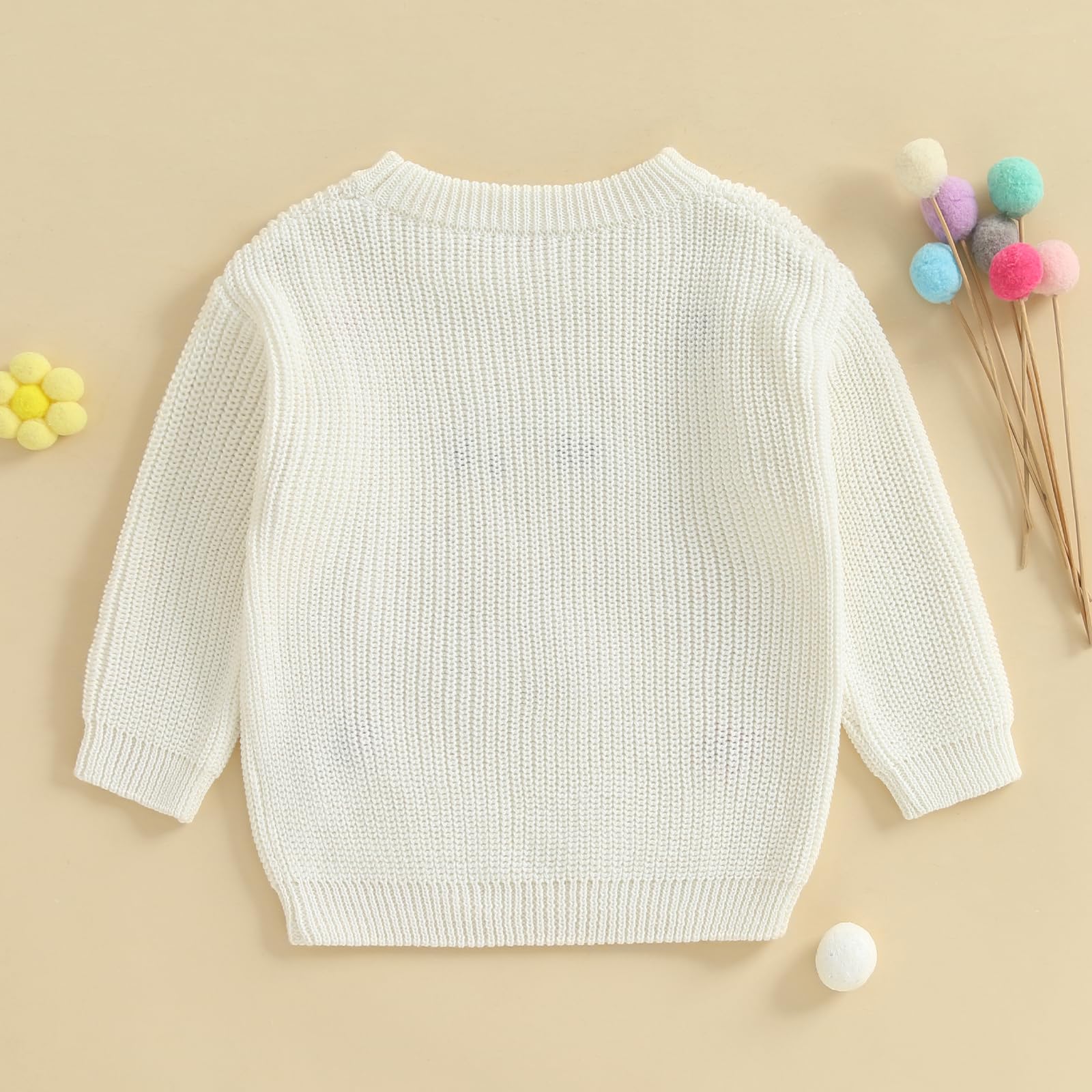 Kodaruber Little Boy Girl Football Outfit Floral Letter Embroidery Knit Sweater Pullover Sweatshirt Fall Winter Clothes(White,2-3 Years)