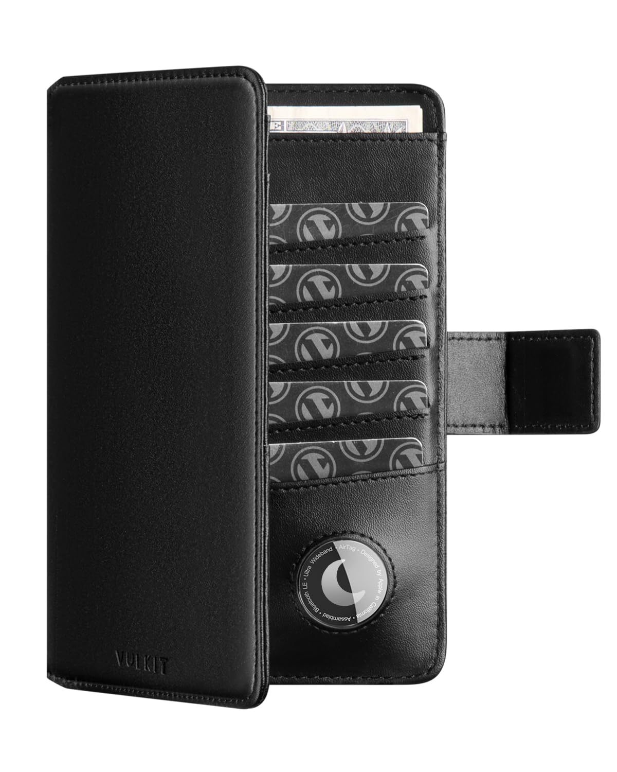 VULKIT Porte Passeport avec Support Airtag RFID Blocage Pochette Passeport Voyage Documents Protection Protege Passeports Portefeuille Cuir pour Homme ou Femme, Noir