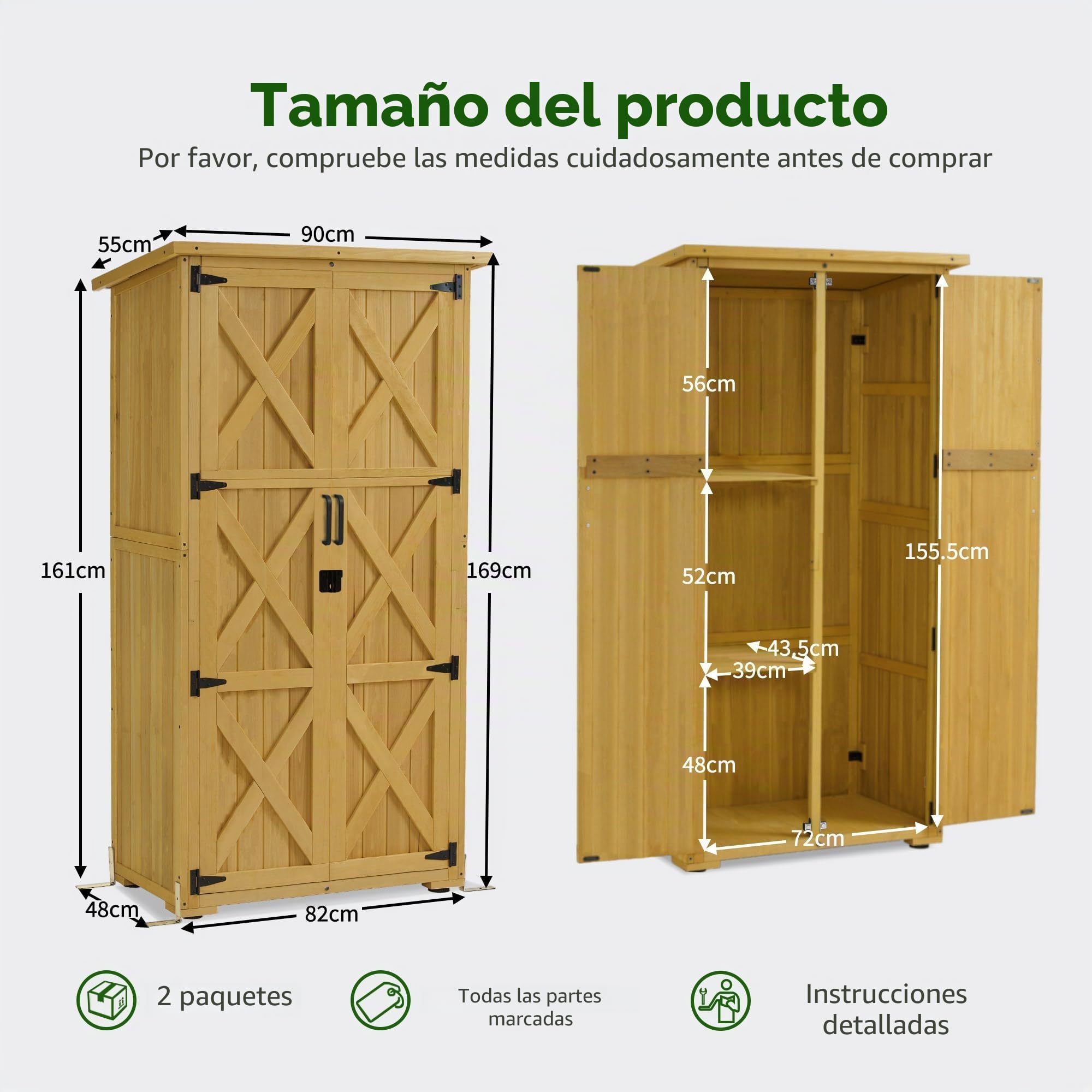 M MCombo - Armario de jardín de madera, mini casa de jardín resistente a la intemperie, cobertizo para herramientas al aire libre, para exteriores, balcón, terraza, 0878-F (Natural)