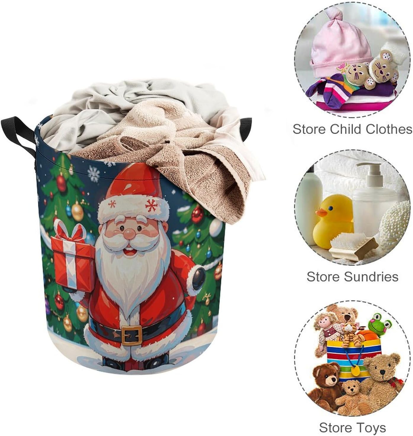 Laundry Hamper Merry Christmas Santa Claus Laundry Basket Large Capacity Dirty Clothes Basket Freestanding Laundry Bag for Bathroom Bedroom Laundry Room