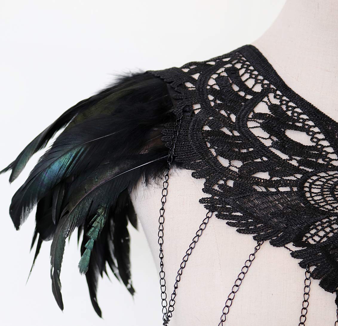L'VOW Real Black Feather Harness Lace Collar Necklace Bib Halloween: X- Black