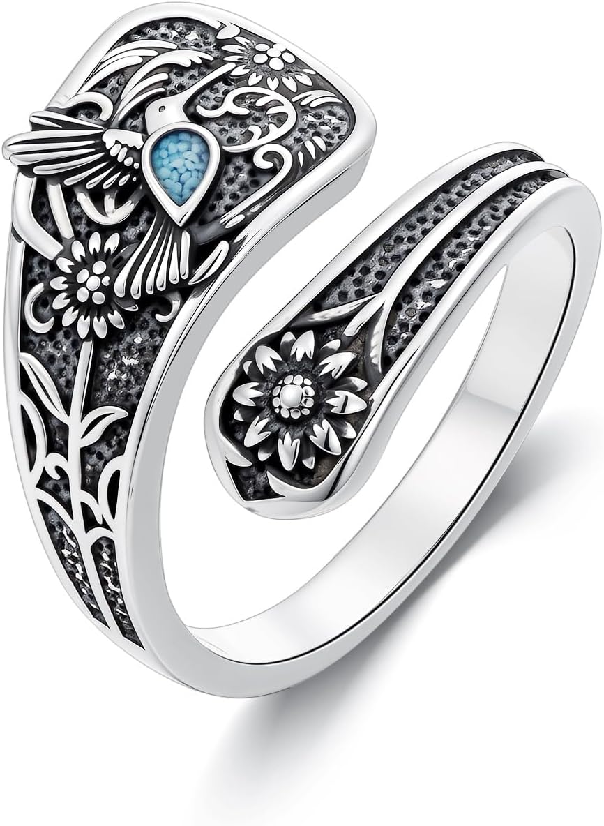 Spoon Ring for Women S925 Sterling Silver Dragonfly Ring Adjustable Thumb Rings Jesus Fish Rings Spoon Jewelry for Brithday Christmas