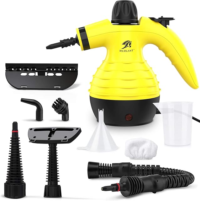 MLMLANT Hand Held Steam Cleaners for Cleaning The Home Multi Purpose9 Accessory Kit for Sofa, BathroomKitchenFloor Steamer, Window, Counters, Carpets, Curtains, Car Seats, UpholsteryTile (Yellow)