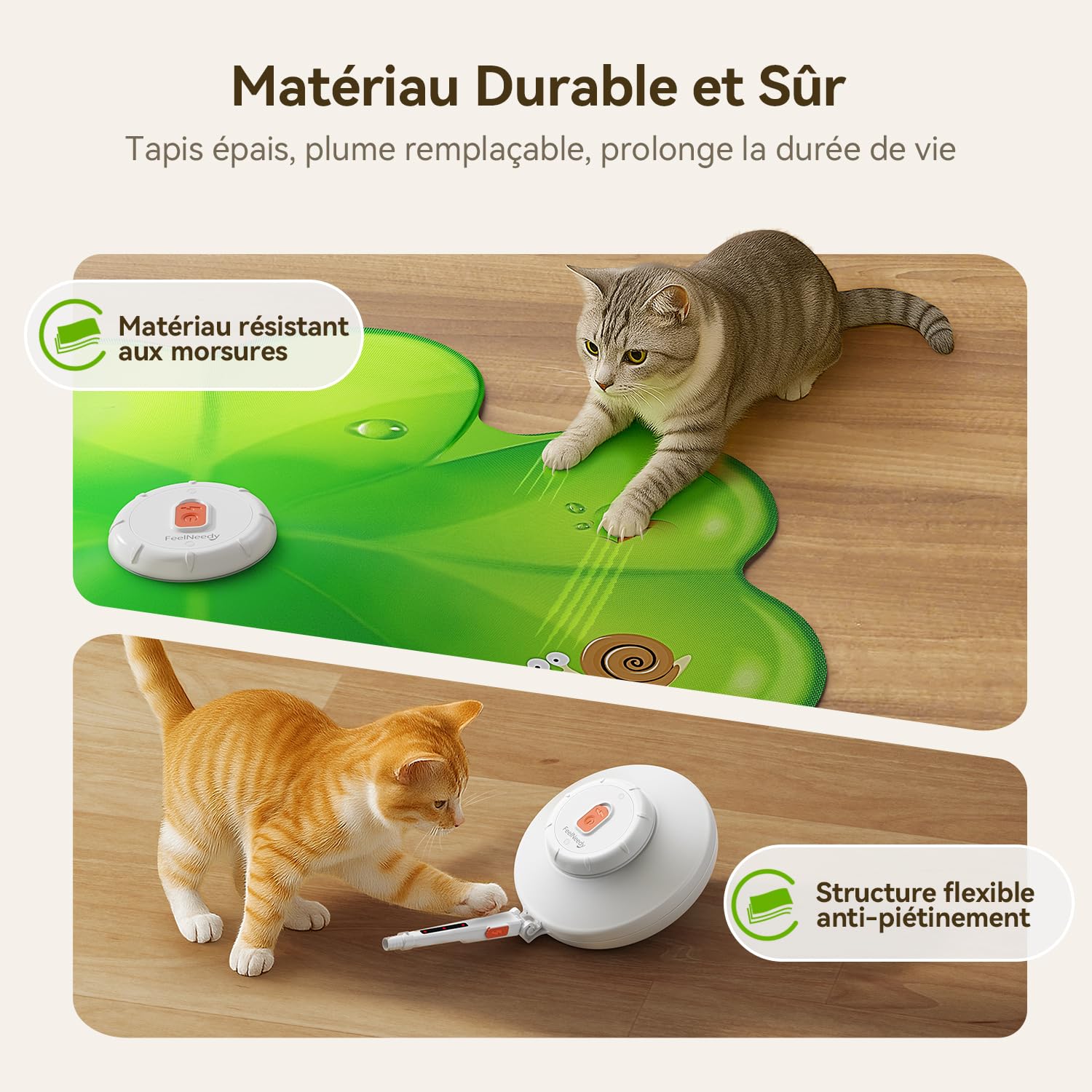 FEELNEEDY Jouet Chat Interactif, Point Rouge LED Mobile, Plumes Mobiles Dissimulées, Jouets pour Chats Rechargeable pour Intérieur, Canne à Plume pour Chats Adultes Ennuyés