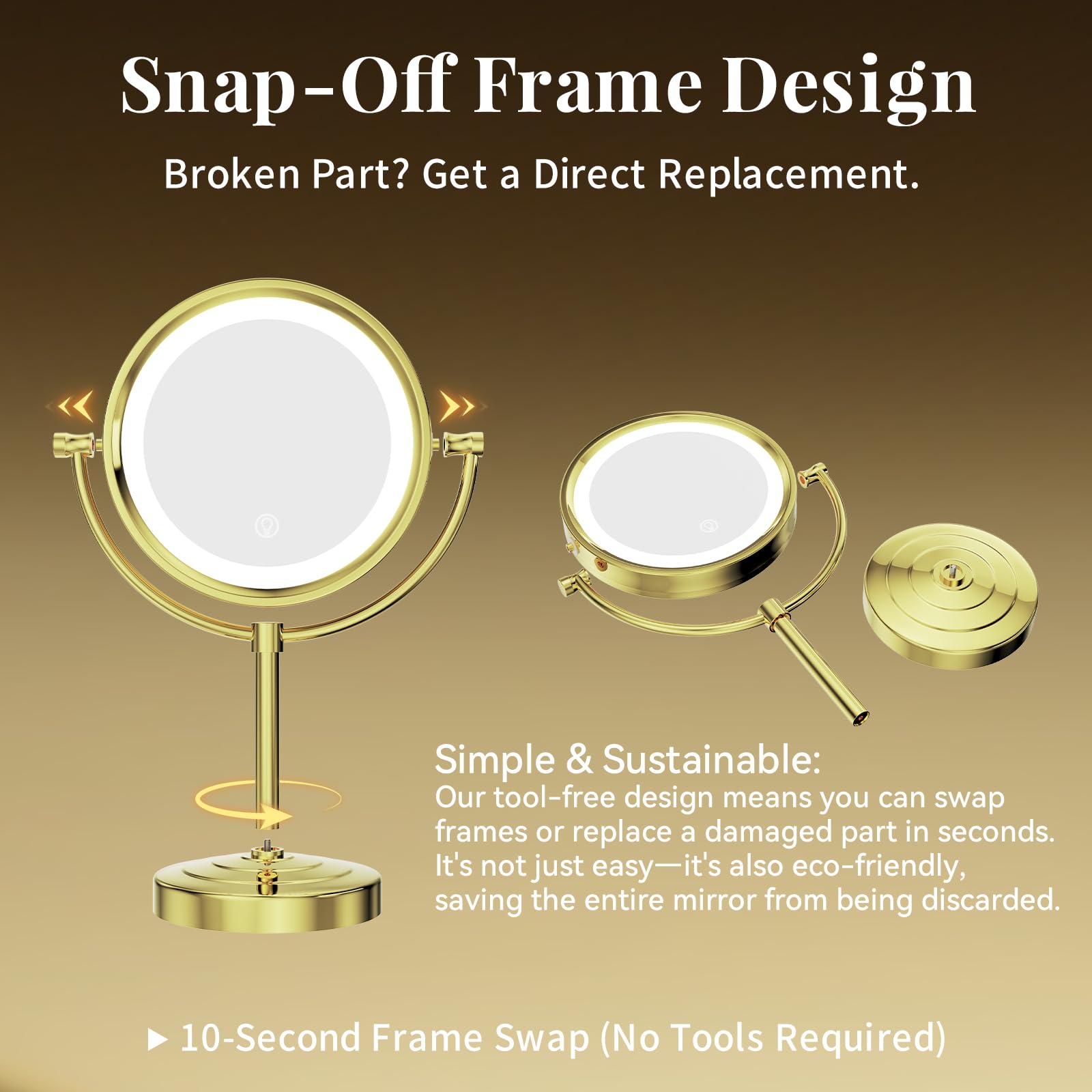 GURUN 8.5-Inch LED Tabletop Makeup Mirror, Dimmable Double-Sided