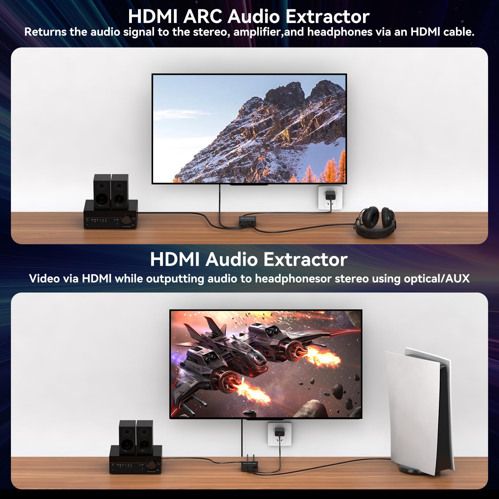 HDMI ARC Audio Extractor 4K60Hz HDMI a ottico/SPDIF 3,5 mm AUX Audio Adapter Converter Splitter Supporto LPCM 5.1/DTS/DSD per laptop/TV Box/DVD/PS5