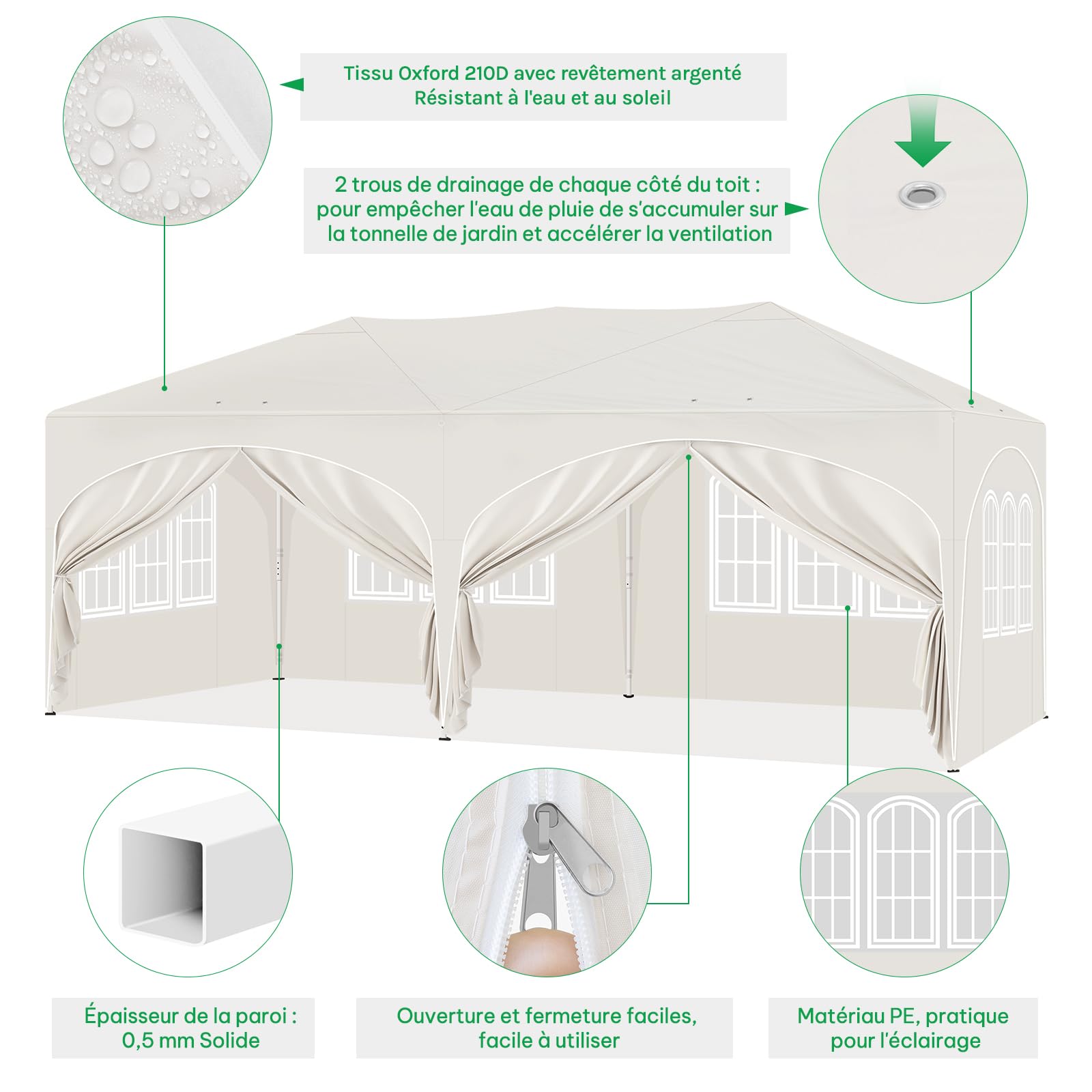 Laneetal Barnum 3x6m Pop up avec 6 parois Tonnelle de Jardin Pliante Beige