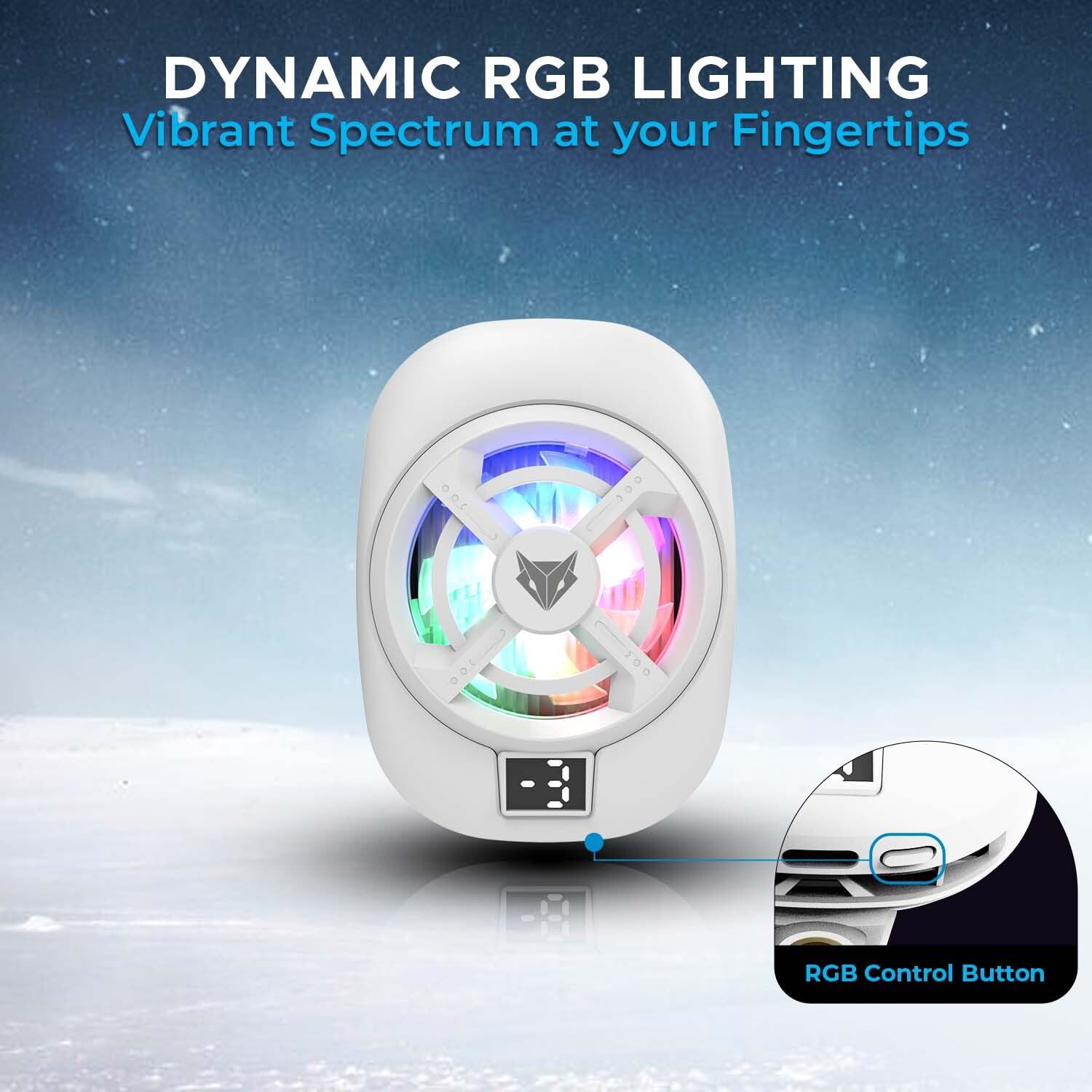 EvoFox Hailstone S Phone Cooler for Gaming | 15W 3 Level Cooling | 5000 RPM 7-Blade| Clamp Mount | RGB | Semiconductor Tech | Type-C Powered & Display | Compatible for Android and iPhones (White) — Amazon image 5