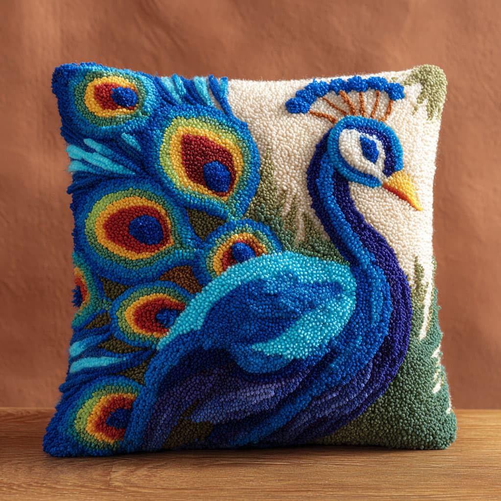 Henypt Latch Hook Pillow Case Kits, Peacock