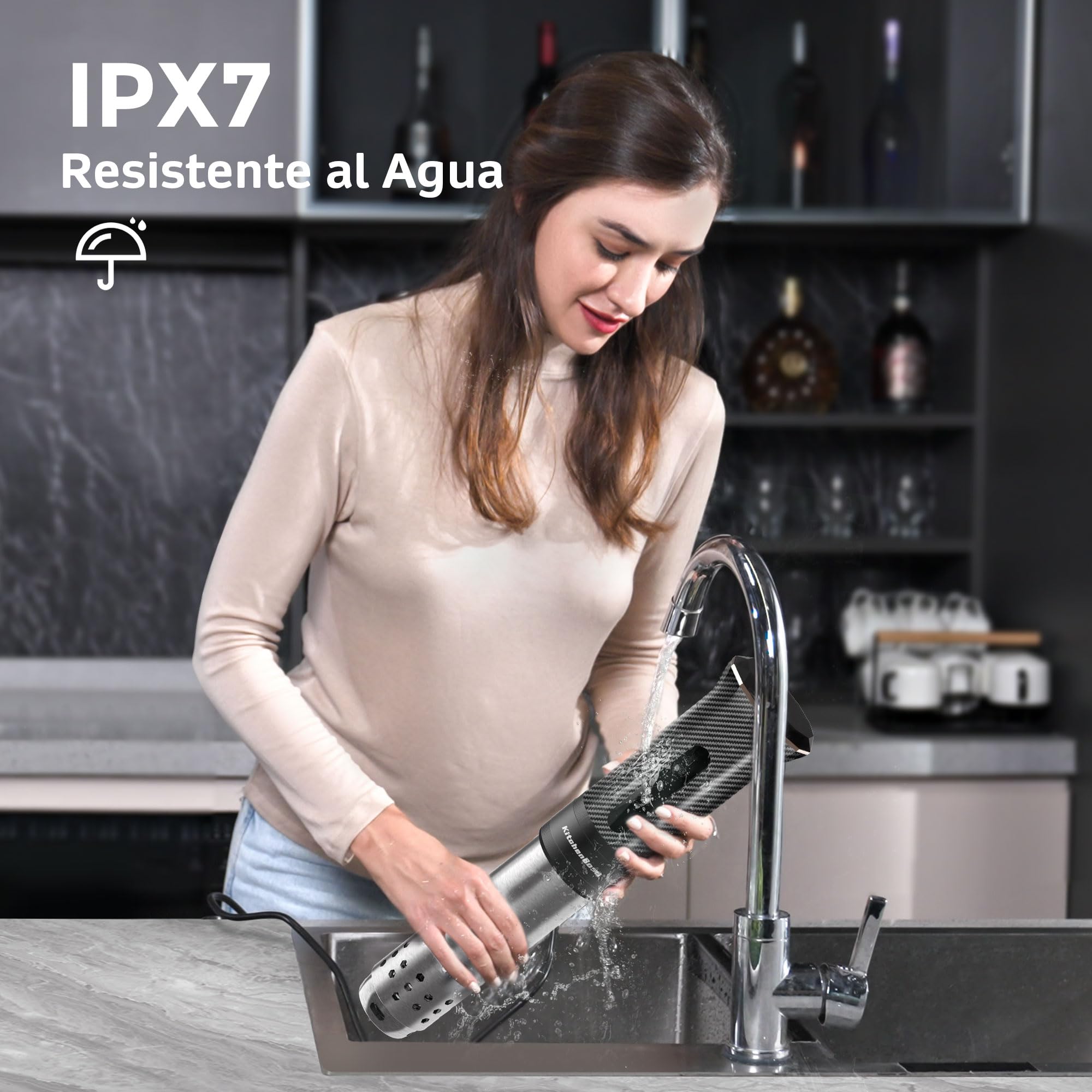 KitchenBoss Sous Vide Roner WiFi：Cocina Baja Temperatura Inmersión a Prueba de Agua IPX7 Circuladores Control de APP y Temperatura de Precisión, LED Display, Silencioso, 1100W 40℃-90℃