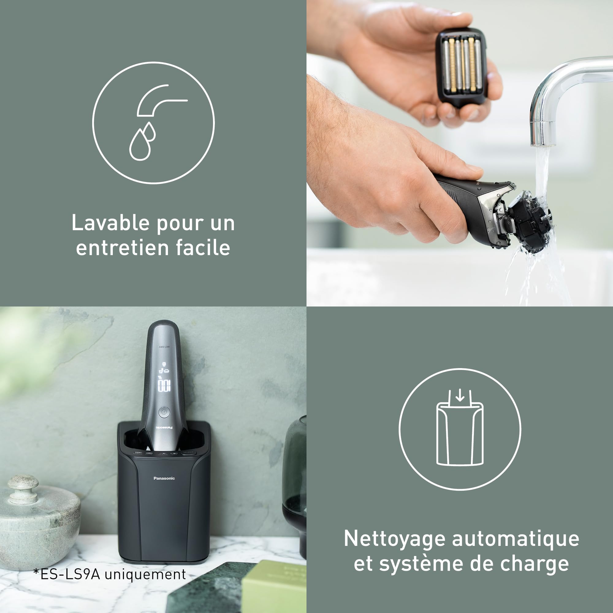 Panasonic ES-LS9A-K803 Rasoir Électrique Humide Et Sec À 6 Lames Pour Hommes, Rasoir Électrique Avec Capteur De Barbe Réactif, Système De Nettoyage Et De Chargement Automatique