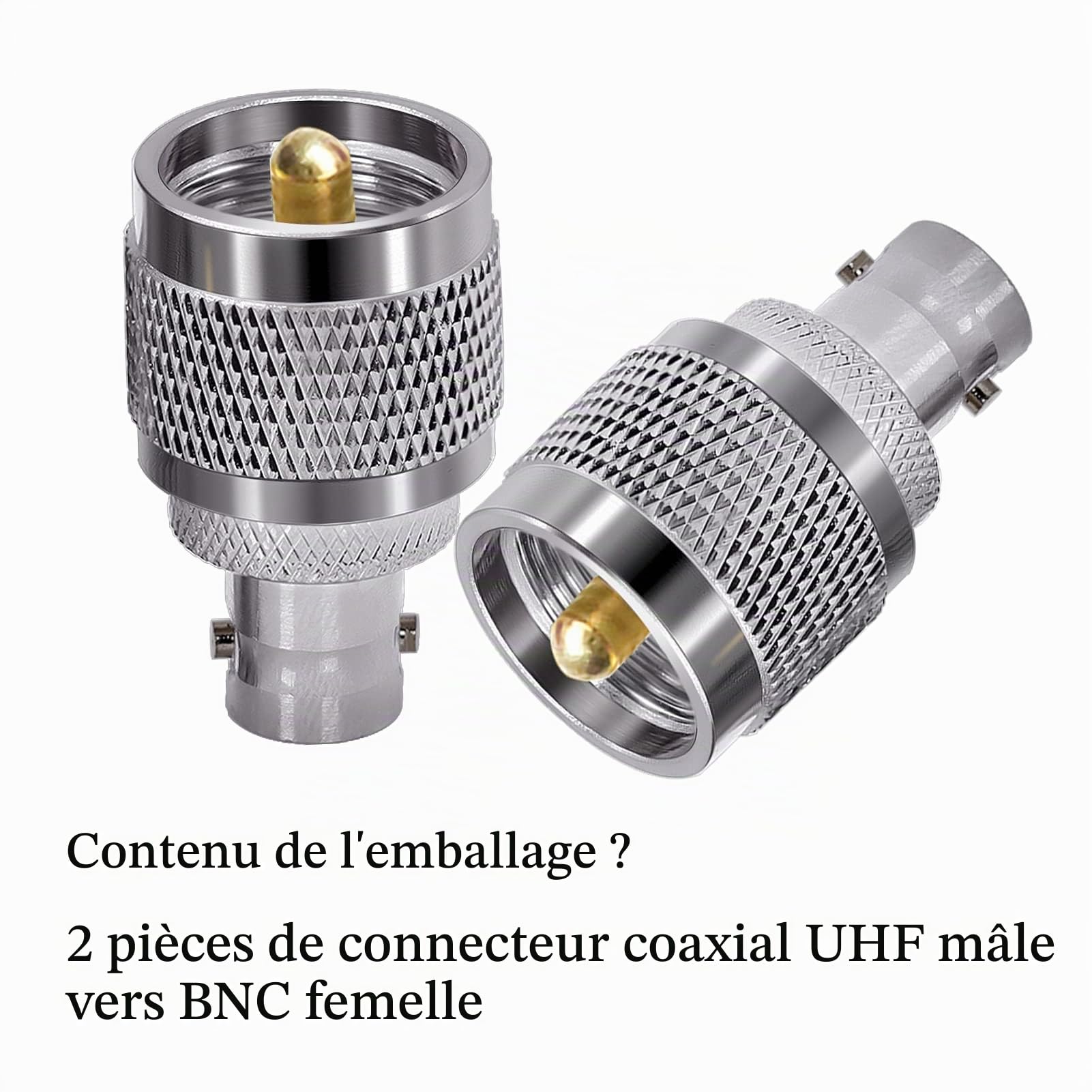 TUOLNK BNC Femelle vers UHF PL259 mâle Adaptateur coaxial RF SO239 mâle vers BNC Femelle connecteur coaxial pour câble d'extension 2 pièces