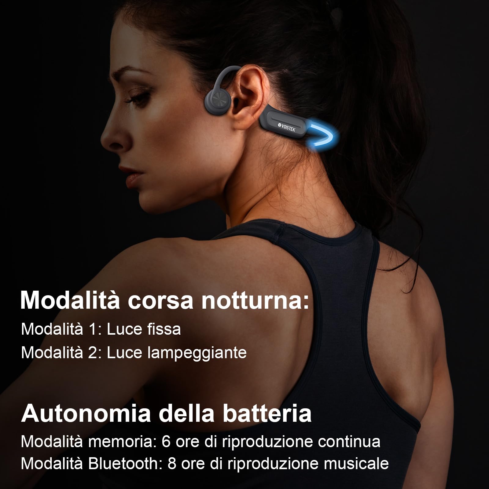 Voistek Cuffie Conduzione Ossea Bluetooth, Auricolari Sportivi Open Ear Wireless IPX8 Impermeabili con Lettore MP3 Integrato da 32GB, Cuffie per Corsa, Ciclismo, Fitness e Guida (Blu)