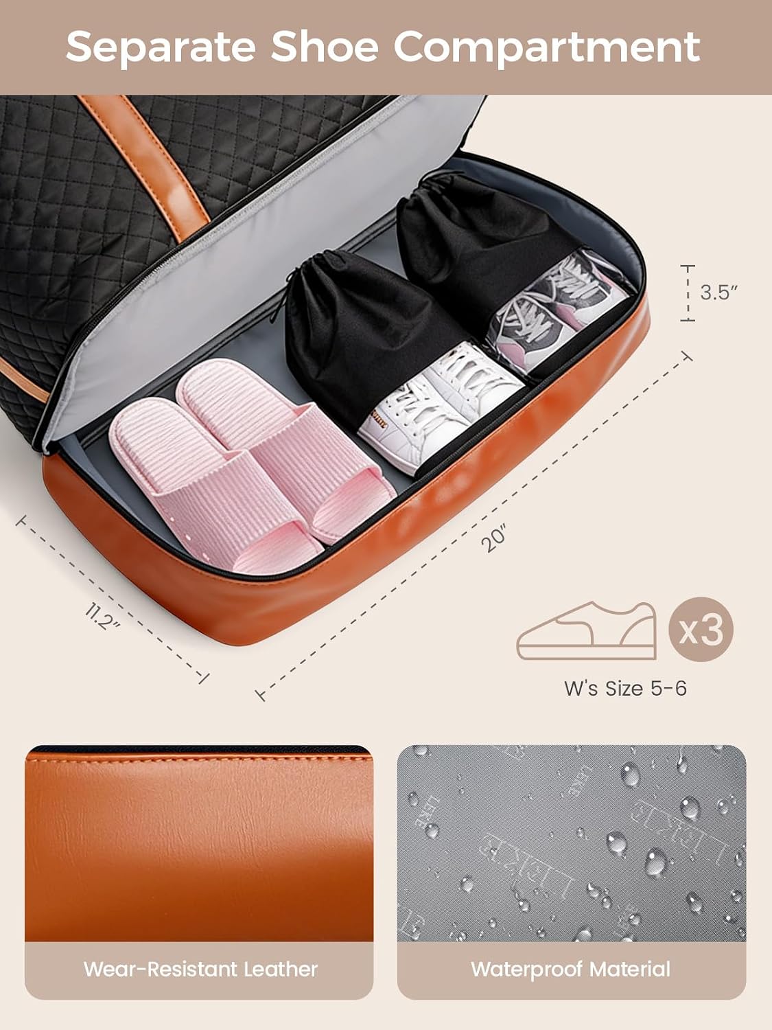 Weekender Bags for Women, Travel Duffle Bag Carry On Travel Bag Overnight Bag with Shoe Compartment Toiletry Bag, Large Weekend Tote Bag Gym Bag Hospital Bag for Labor and Delivery, 50L Quilted Black