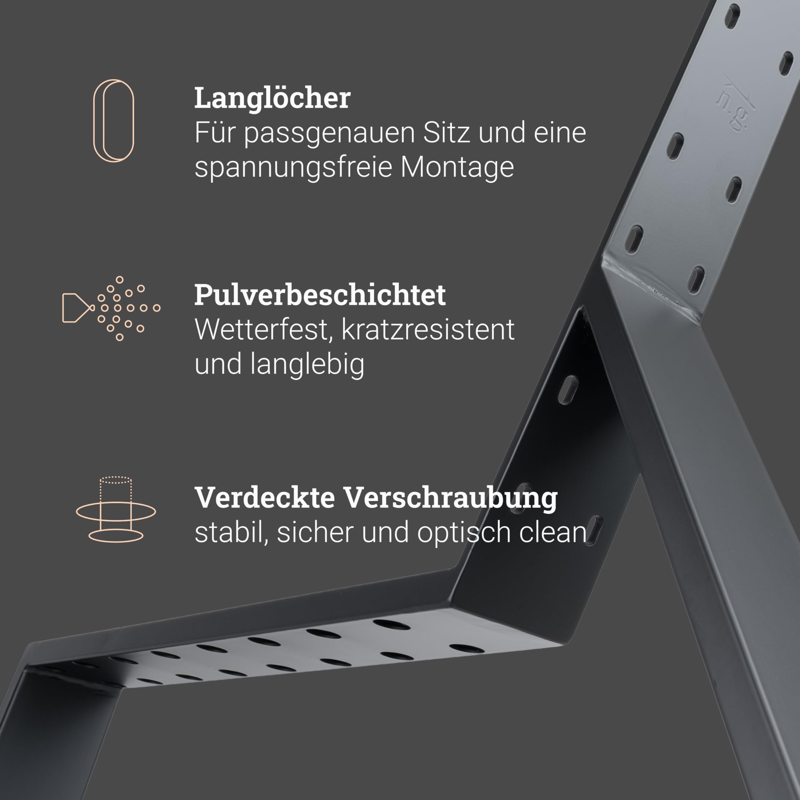 Natural Goods Berlin 2X Bankgestell Laidback - Bankbeine Metall Schwarz - Bankgestell Mit Lehne - Bankfüße Für DIY Outdoor Sofa Wetterfest - Bankkufen Für Garten Relaxsessel, Loungesessel Outdoor