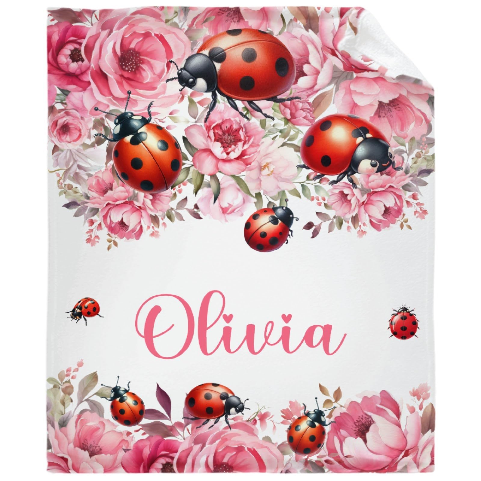 Personalized Seven Spotted Ladybug Blanket for Nursery Girls Boys Seven Spotted Ladybug Gifts for Kids Soft Cozy Blanket for Sofa Bed Couch Living Room 60x80inches
