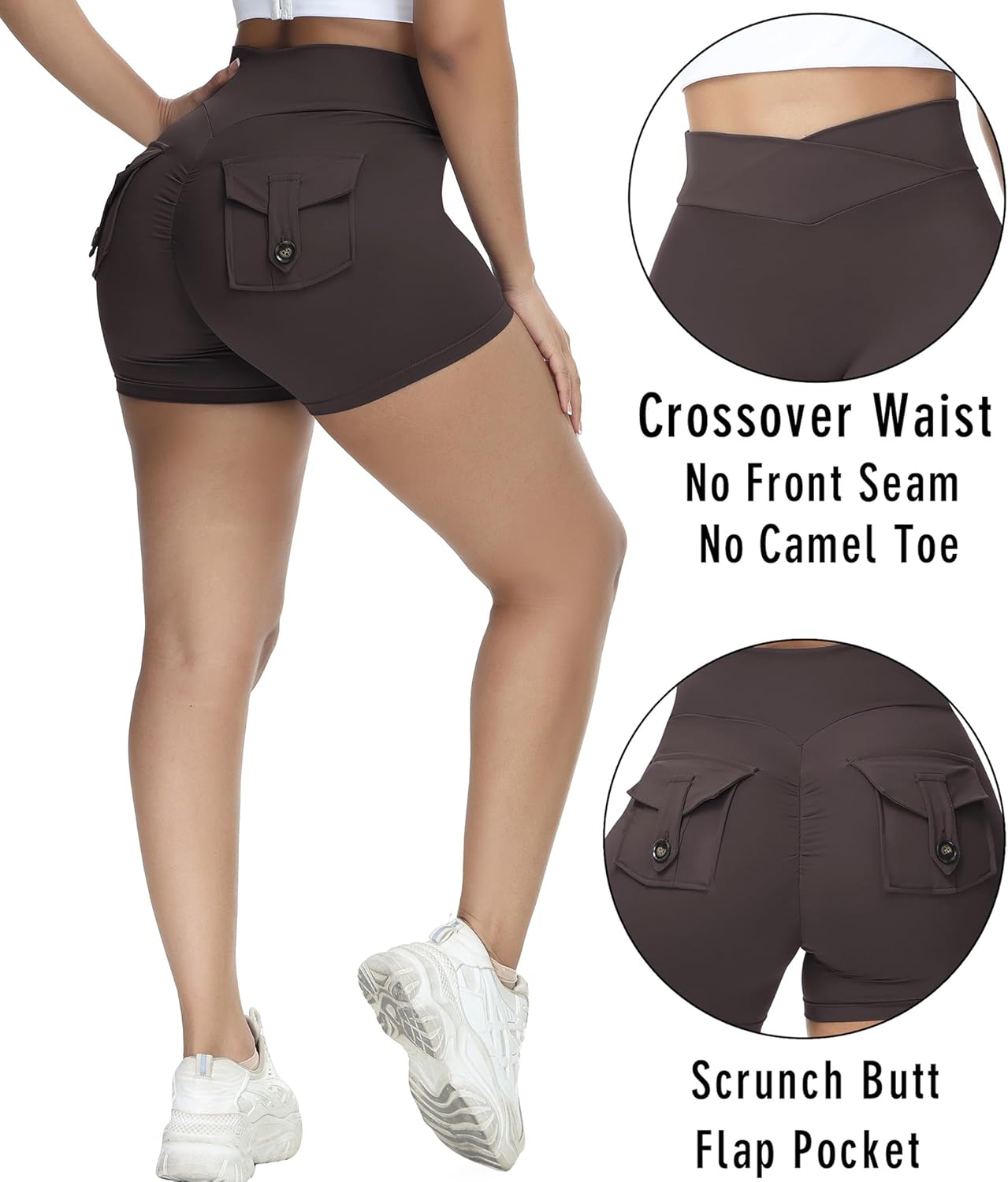 Booty Shorts for Women Scrunch Butt Shorts with Pocket Cargo Workout Biker Gym Bottoms - Image 4