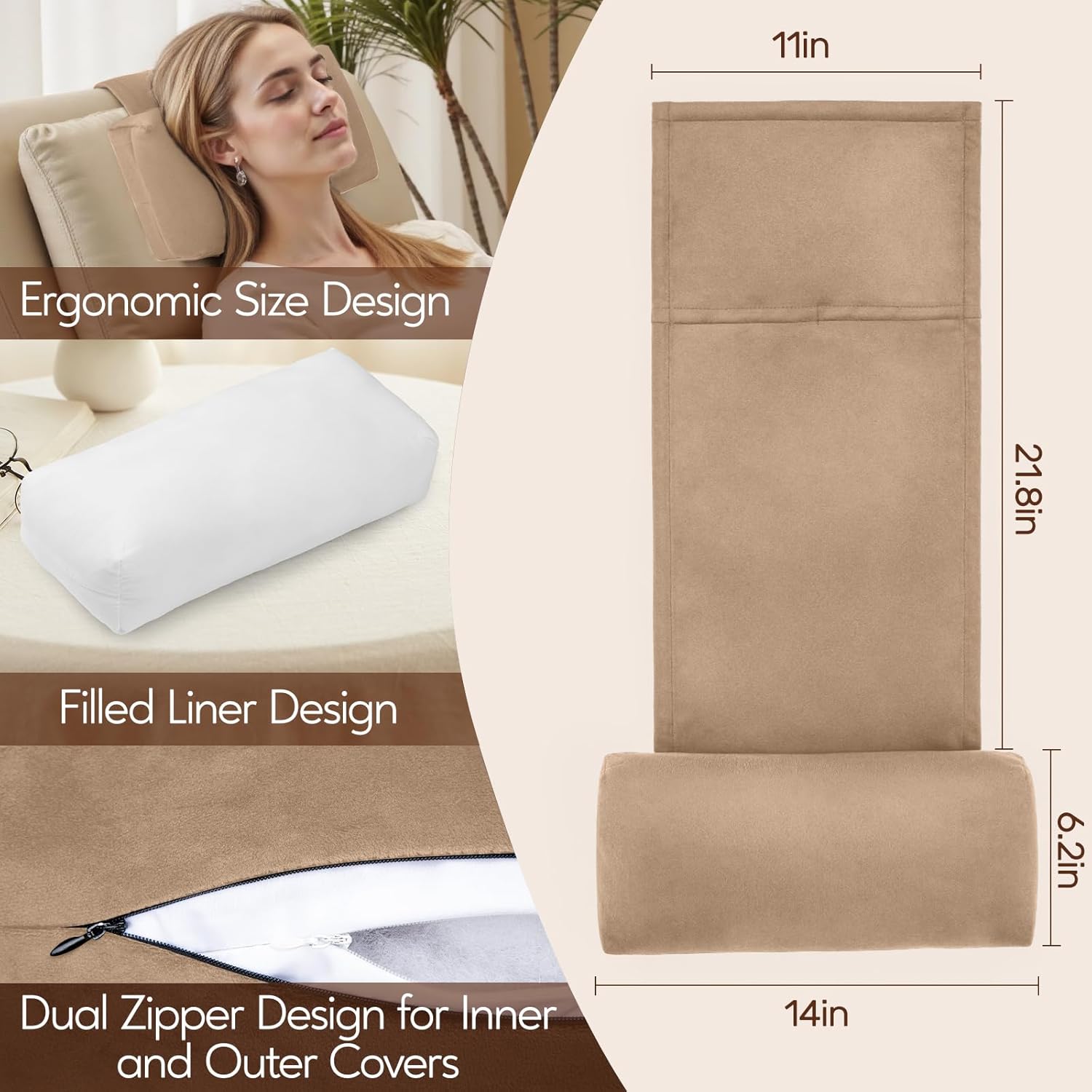 Neck Pillow for Recliner Chair, 14" Adjustable Recliner Pillow for Headrest, Soft Velvet Weighted Back Non-Slip Head Pillow for Recliner, Couch, Chair, Sofa