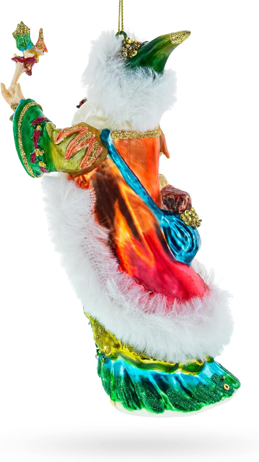 Woodland Santa with Birds Glass Christmas Ornament - Image 7
