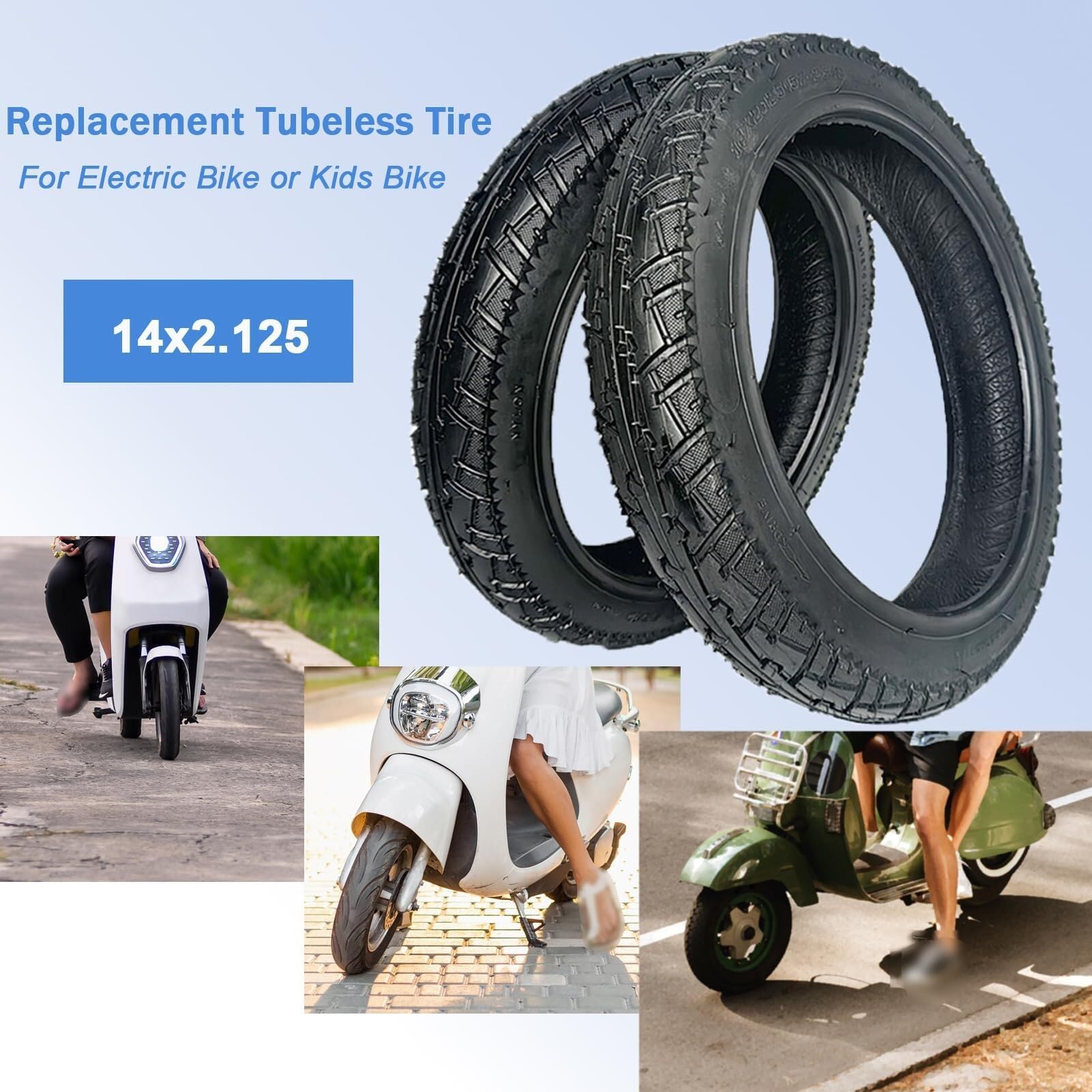 14x2.125 Opona Tubeless na Rower Elektryczny i Samochodzik, Antyprzecieciowa i Samozamykająca Się, Wzór Antypoślizgowy, 57-254, Odporna na Deszcz i Śnieg
