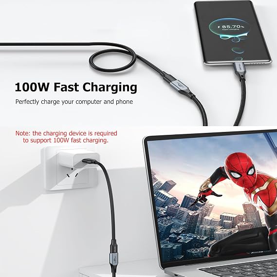 USB C Extension Cable 3.3FT, Full-Featured USBC Extender Cable 100W Fast Charging / 10Gbps Fast Data/4K@60Hz Monitor Video, Type C Male to Female USB 3.2 Gen 2 for Laptop,Phone,Tablet,Swicher,Monitor