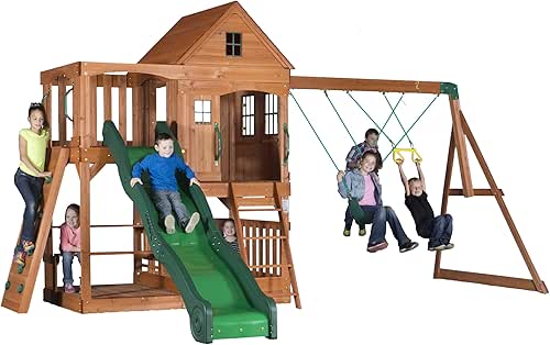 Backyard Discovery Hillcrest Cedar Wood Swing Set with Wave Slide,