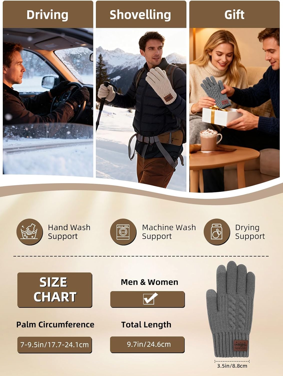 Winter Gloves for Men Women, Warm Fleece Lined with Touch Screen, Thermal Knit with Anti-Slip for Running Driving - Image 6