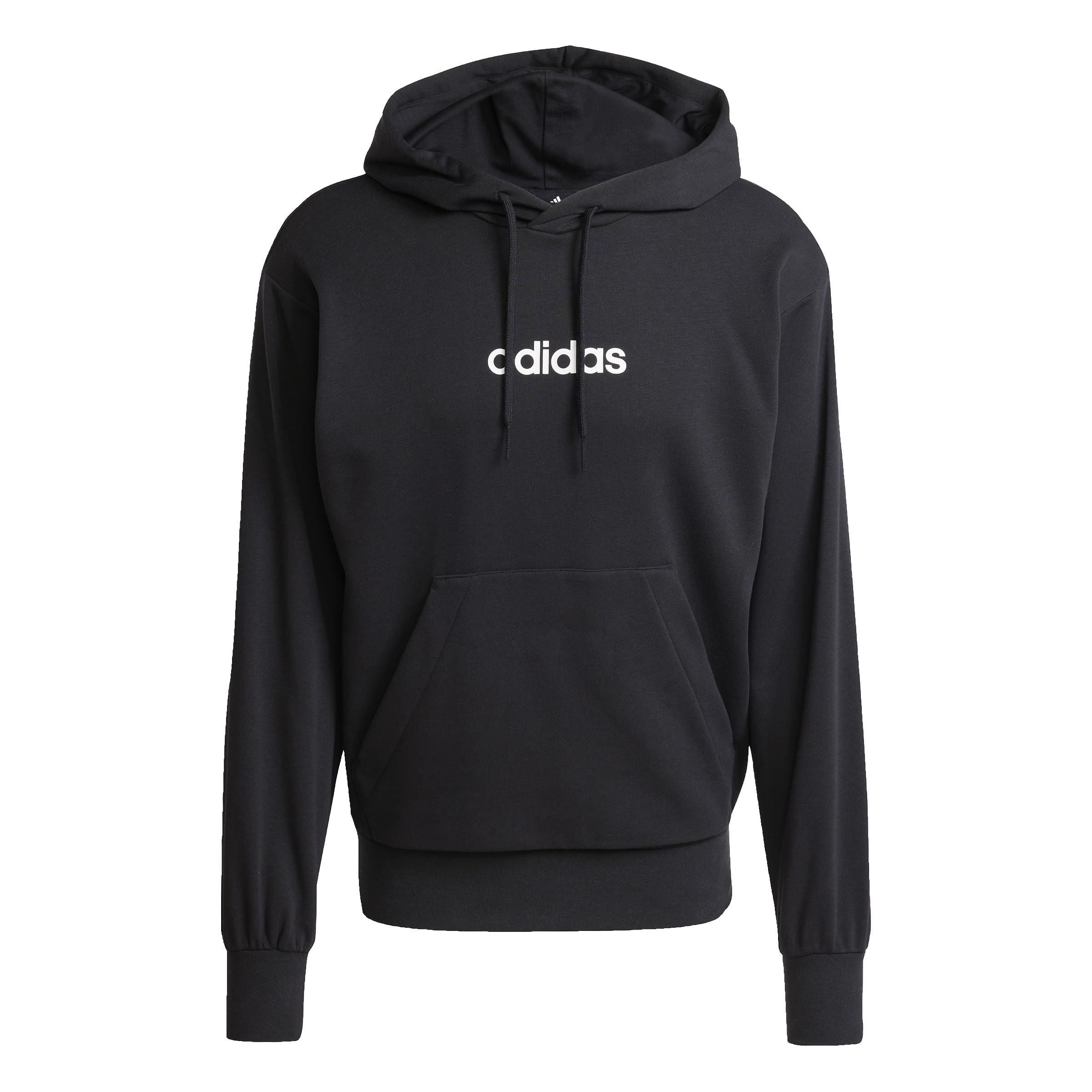 adidas Men's ESSENTIALS LINEAR FRENCH TERRY HOODIE, black/white, L