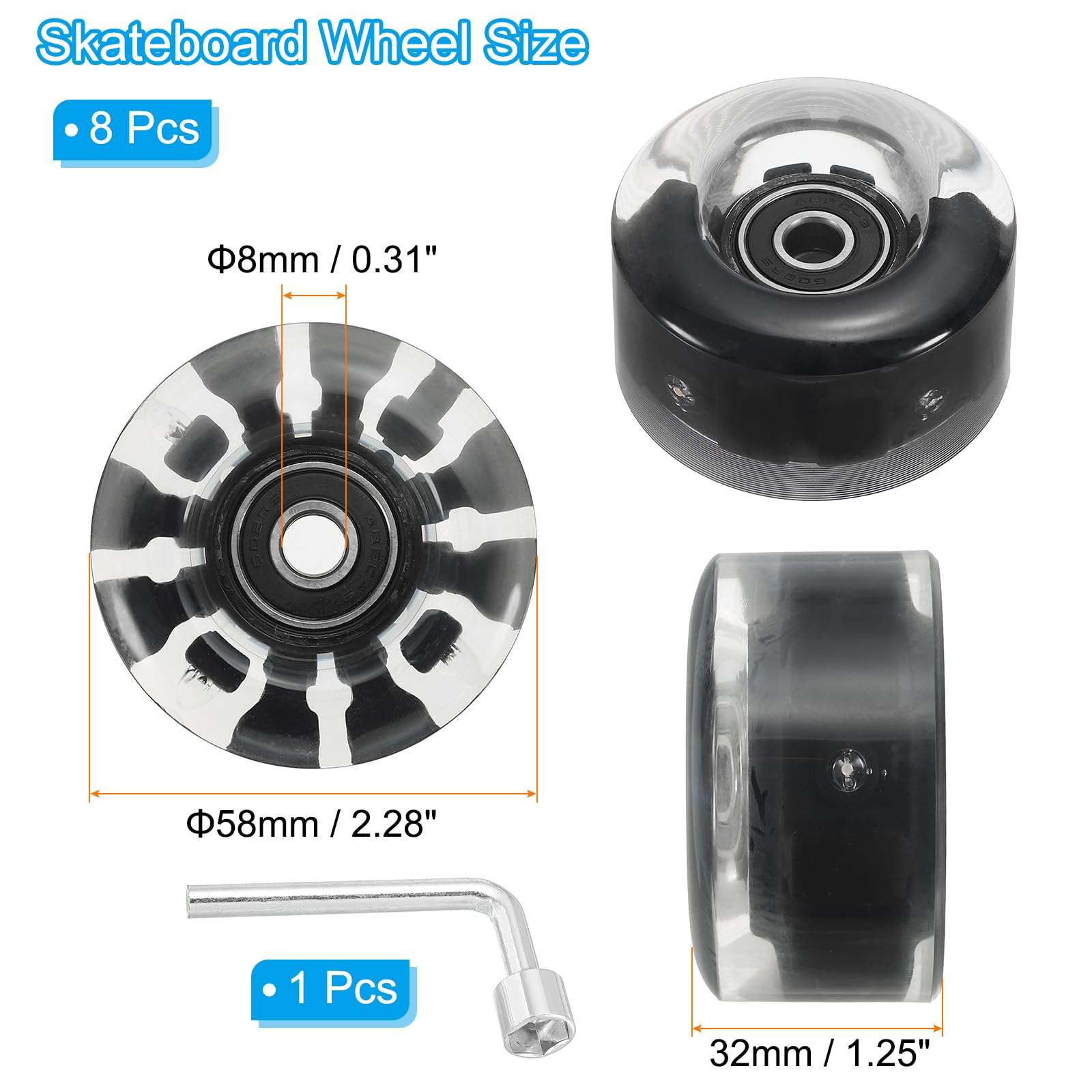 PATIKIL Ensemble de Roues de Patins à roulettes, 8 Pcs 58mm 82A Ensemble de Roues de Skateboard Cruiser Lumineuses avec Roulements, pour Patinage à Double Rangée, Rose, Bleu, Vert