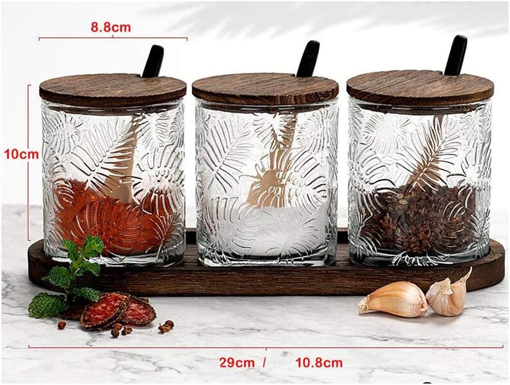Bamboo Lid Condiment Pot Seasoning Bottle Glass Kitchen Supplies Spice Rack Salt and Pepper Jar Container 3 Bottles/Set