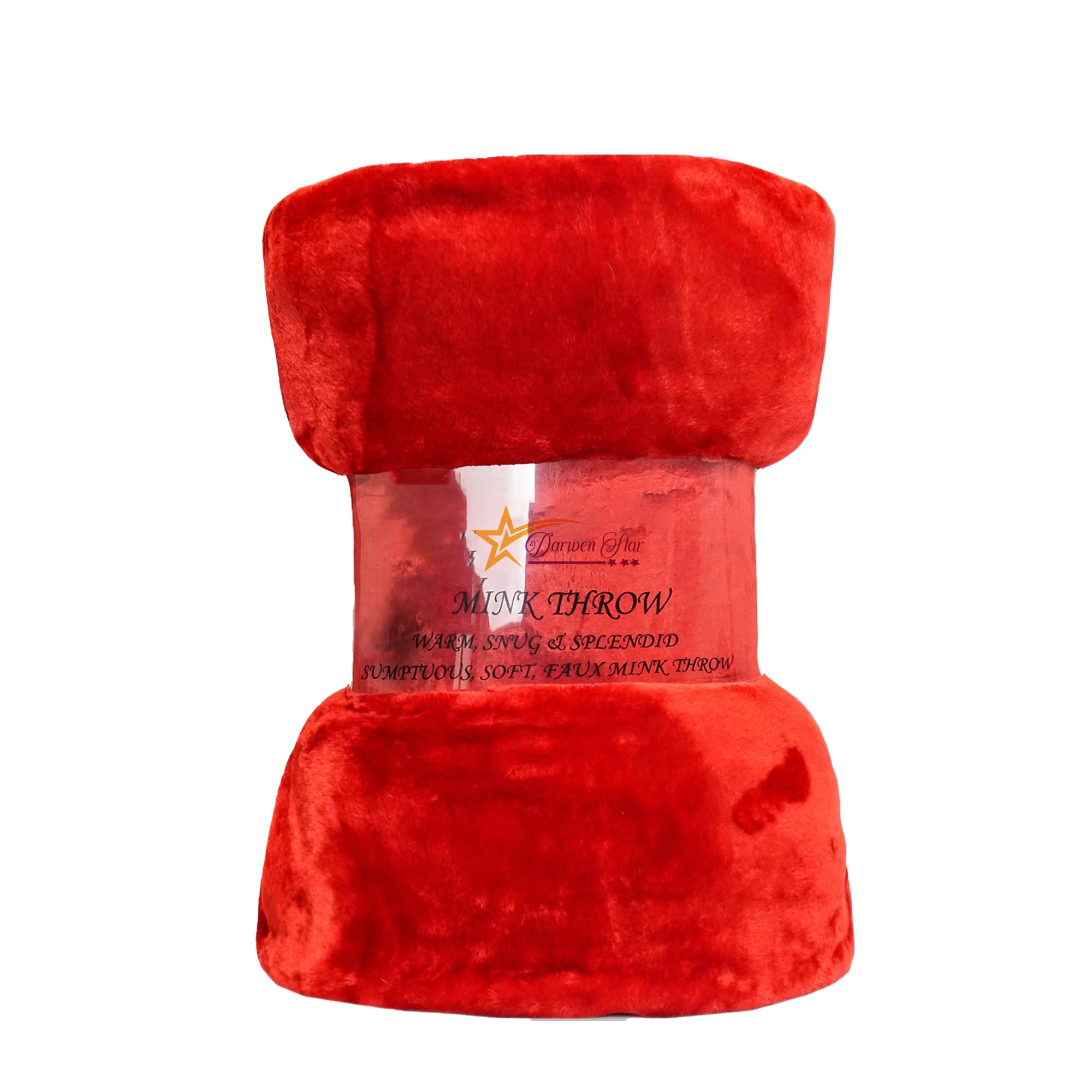 DARWEN STAR- Luxury Faux Fur Throw, Mink fleece throw Blanket/Sofa Throw/Bed Throw, Soft & Warm Blanket throws- King 200 X 240 CM (Red)