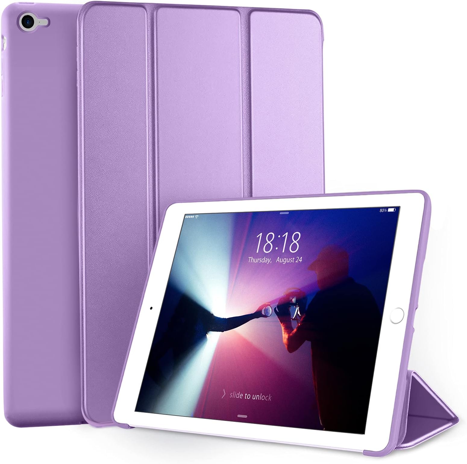 DTTO for iPad Air 2 Case (2014 Released), Ultra Slim Lightweight Smart Case Trifold Stand with Flexible Soft TPU Back Cover for Apple iPad Air 2 (Model A1566/A1567), Purple