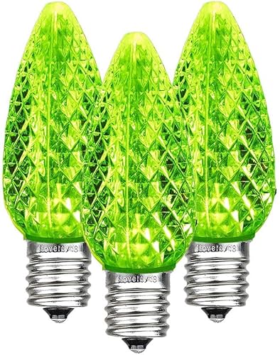 Novelty Lights Paquete de 25 bombillas LED C9 de repuesto para Halloween, ultra brillantes, regulables, para exteriores, verde lima, base intermedia