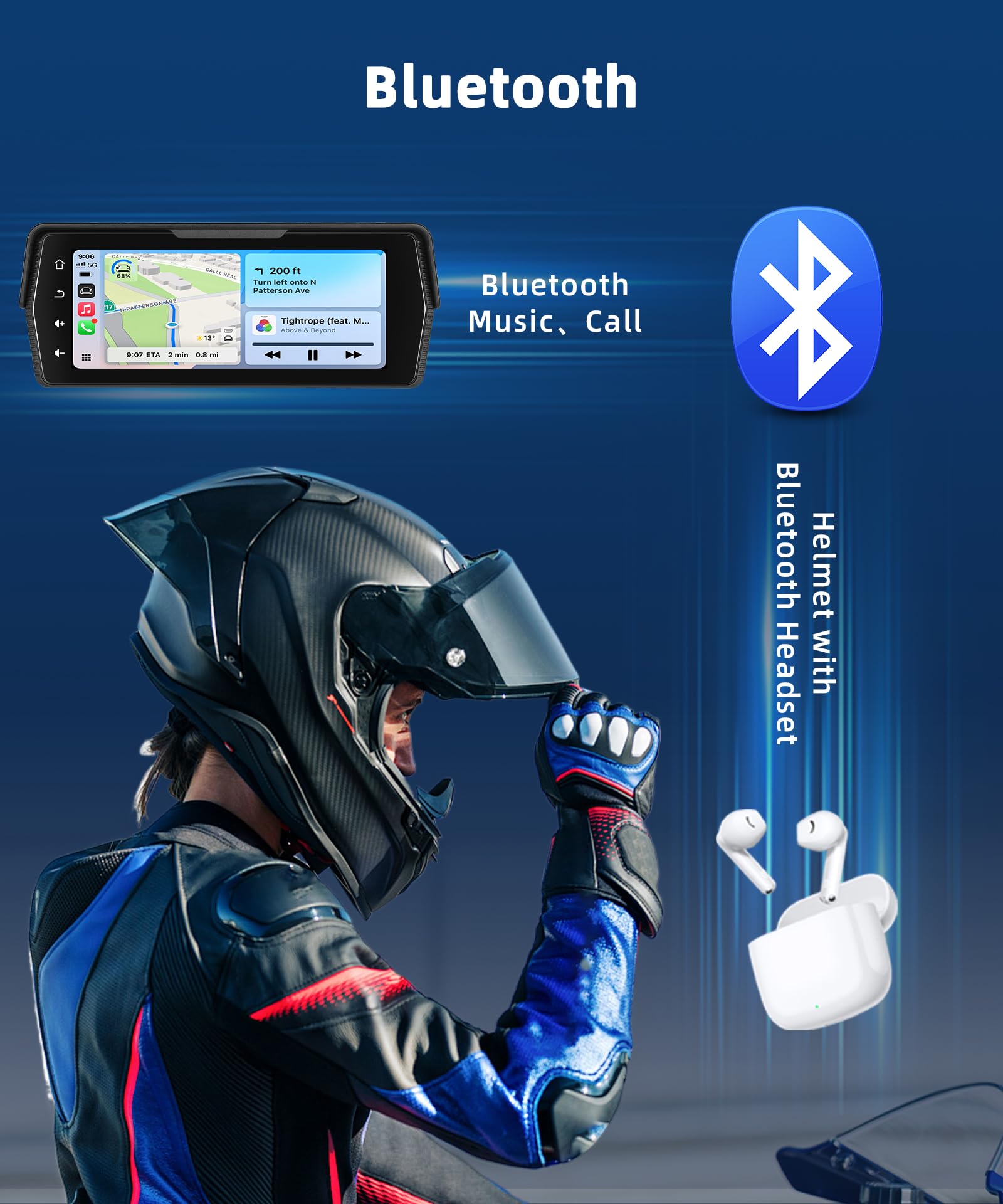 Rimoody sans Fil Carplay Écran Moto avec Dashcam 2 Caméras Avant et Arrière, 6.86 Pouces Écran Portable Carplay pour Motocycle Android Auto/Étanche IP68/Loop Video/Bluetooth/Mirror Link/Navi/Siri/EQ
