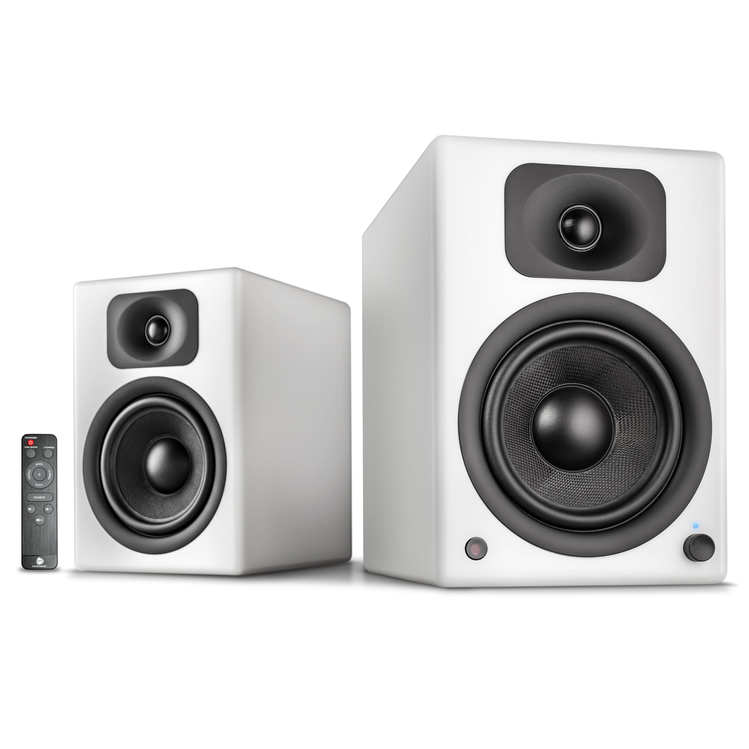 Wavemaster TWO PRO white – Regallautsprecher-System (110 Watt) mit Bluetooth-Streaming, digitalen Anschlüssen und IR-Fernbedienung Aktiv-Boxen Nutzung für TV/Tablet/Smartphone, mattweiß (66351)
