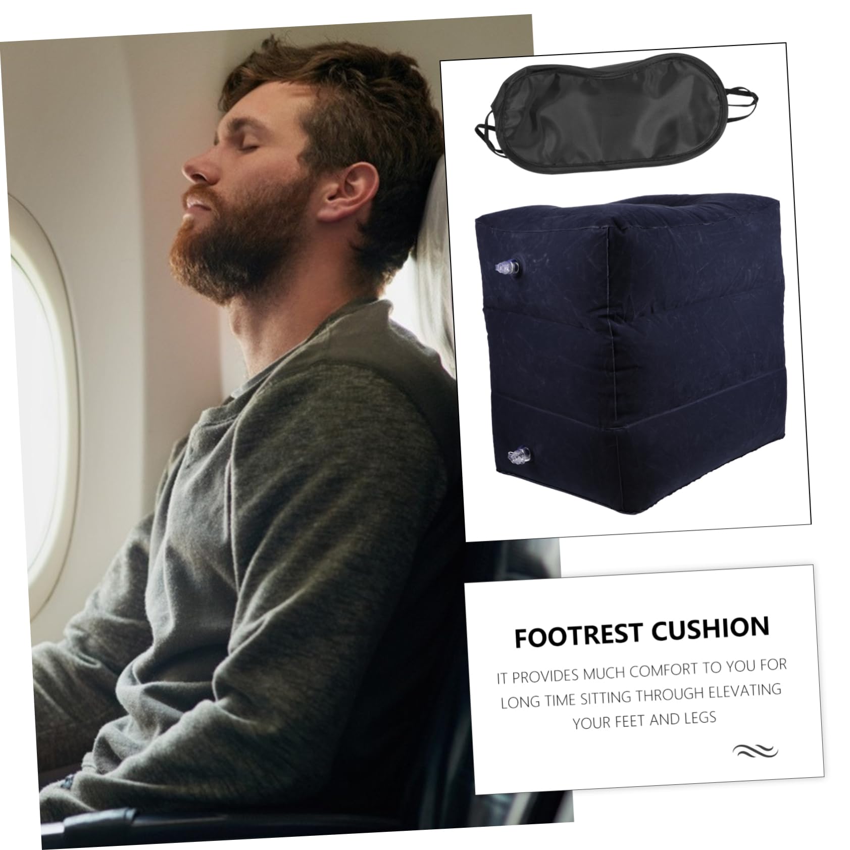 Angoily 1Pc Inflatable Footrest Pillow Adjustable Height Airplane Cushion for Travel Comfort Flocking Material for Adults at Home The Go