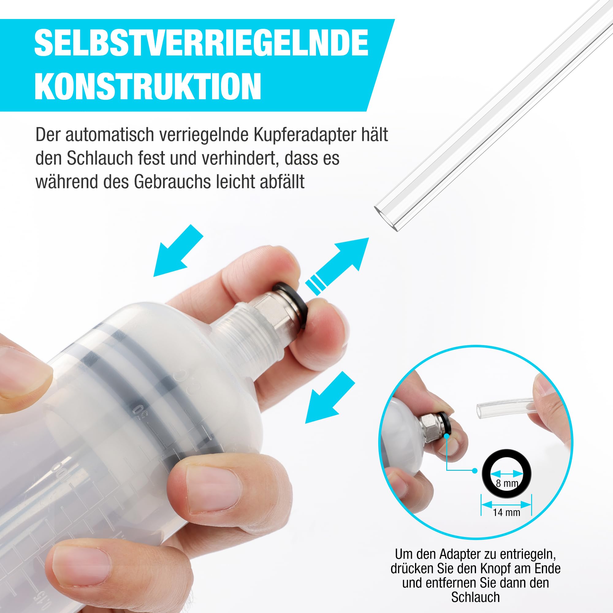 DURATECH 500 ml Ölabsaugpumpe, Ölabsaugspritze, Ölspritze, Flüssigkeitsabsauger mit 2 Schläuchen und Ersatzringen, zum Absaugen und Einspritzen von Öl und Flüssigkeiten
