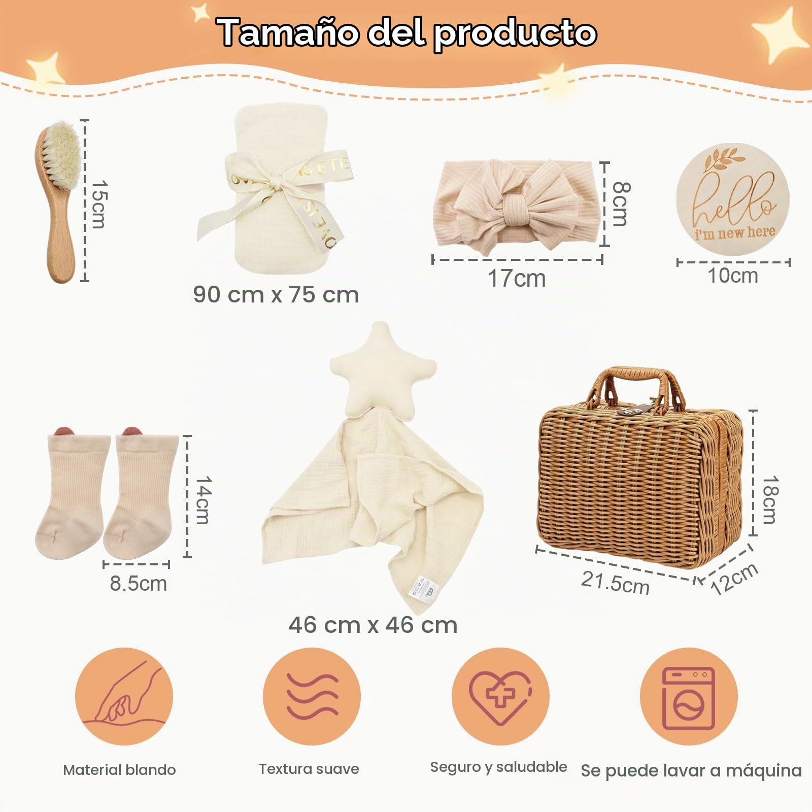 7 Piezas Regalo Bebe Recien Nacido Niño Niña, Canastilla Bebe Recien Nacido Con Manta, Calcetines y Caja De Recuerdos etc, Kit Bebe Recien Nacido por Baby Shower, Neo Genitori, Beige
