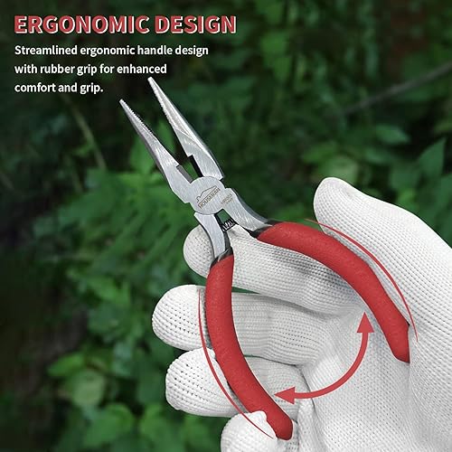 Miniatura 5 de Alicates de punta de aguja, 5 pulgadas, paquete de 5, alicates de punta larga con cortador lateral, con resorte para cortar y doblar alambre
