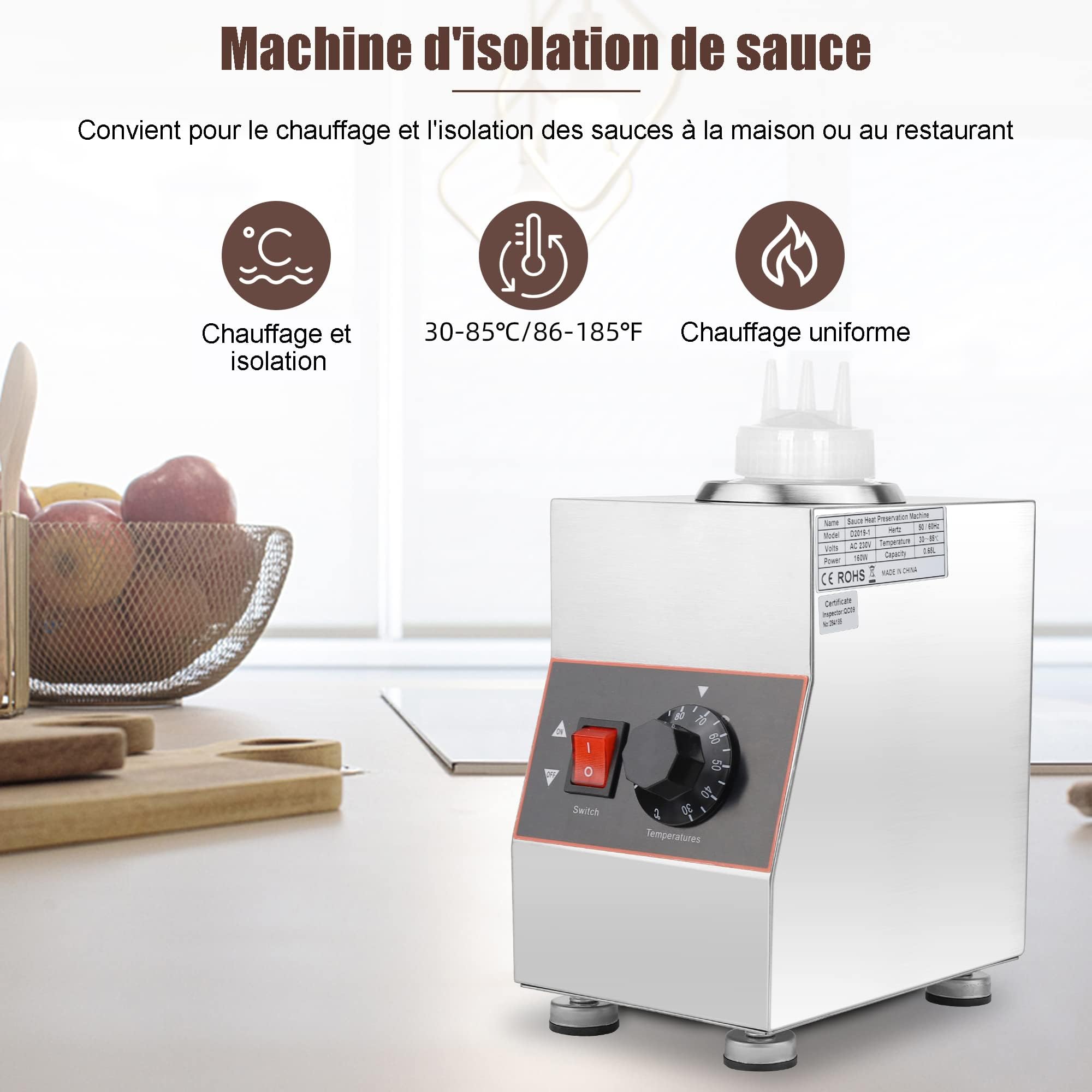 Chauffe-Sauce électrique, 160W Chauffe-Sauce pour Aliments Distributeur de Sauce électrique en Acier Inoxydable Tempéreuse à Chocolat Chaleur Confiture pour Les Entreprises commerciales