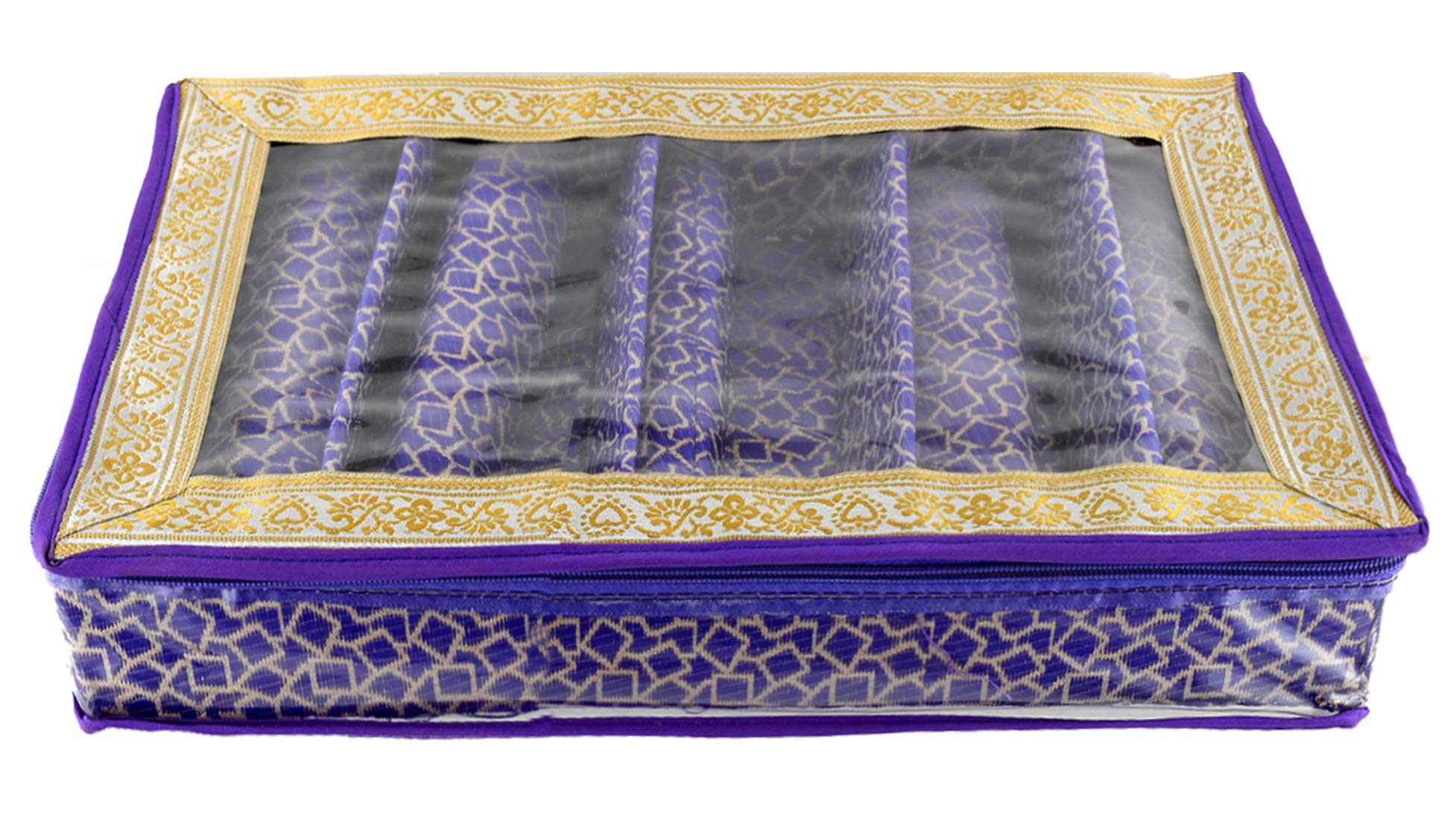 Kuber Industries Exclusive Square Design Brocade Hardboard Five Rod Bangle Box (Purple) -CTLTC38873