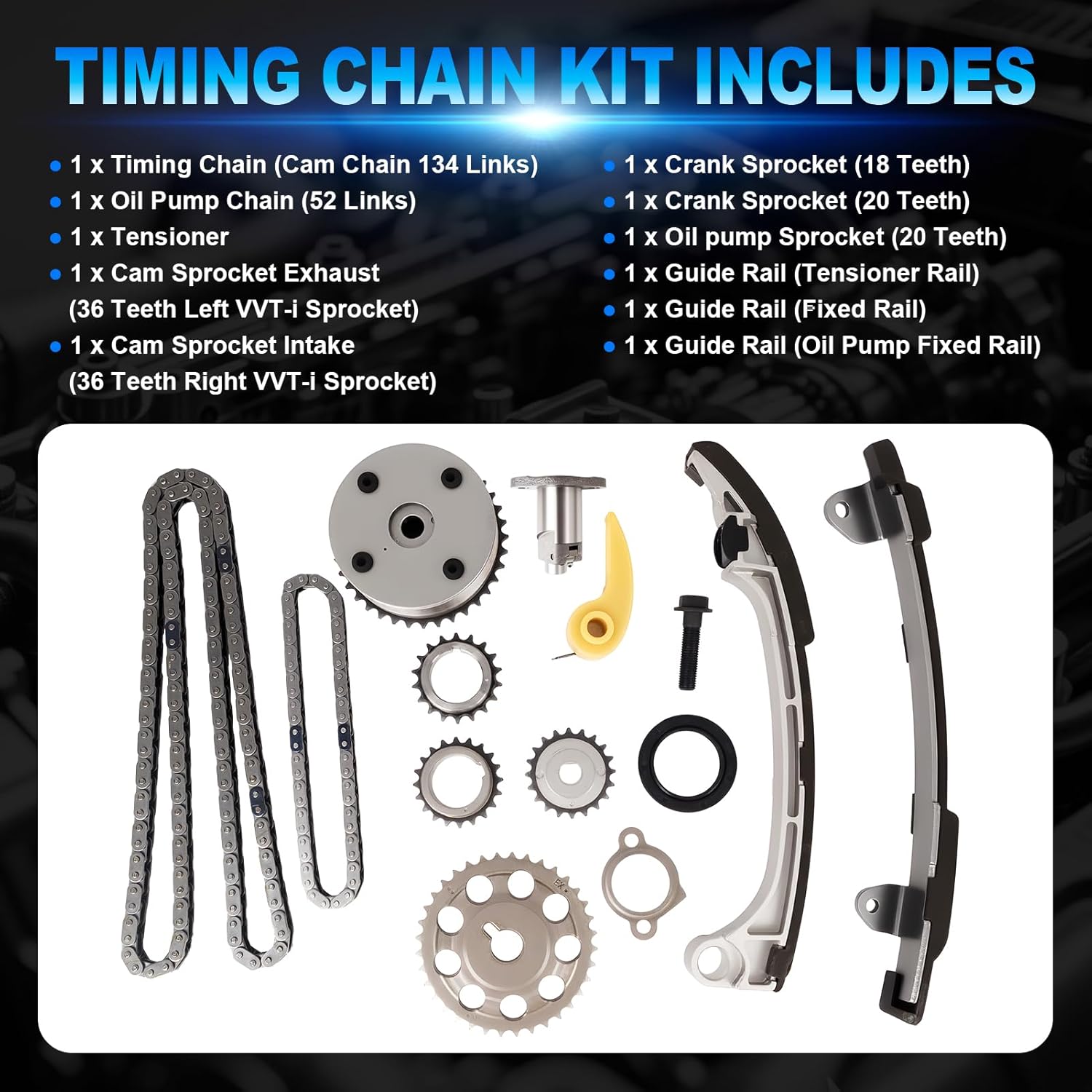 2AZFE 2.4 Engine Rebuild Overhaul Kit w/Crankshaft, Timing Chain, Head Gasket Set Fit for Toyota Camry/Highlander/RAV4/Corolla XRS/Matrix S, for Scion tC/xB 2.4L #13401-28030