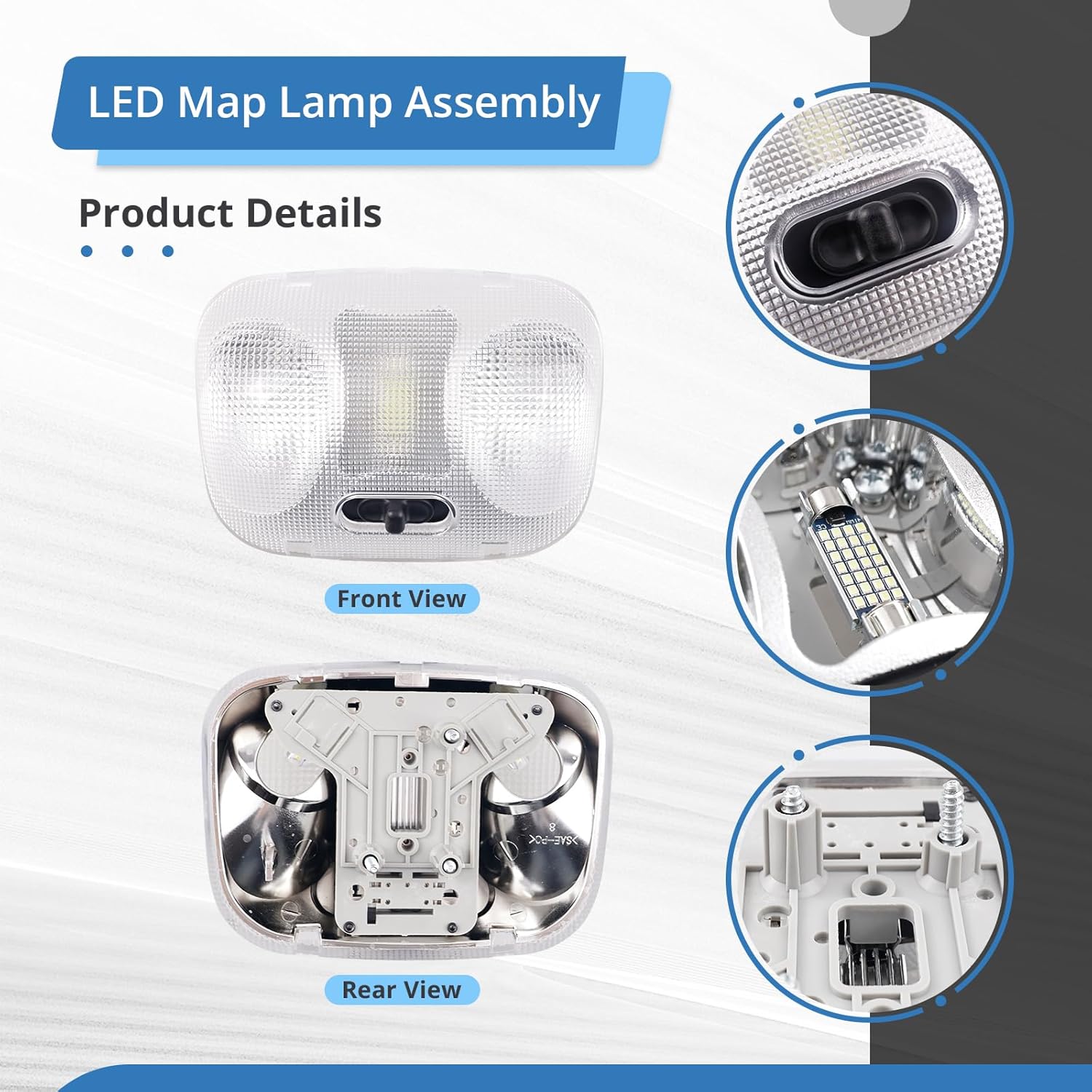 F37Z-13776-B LED Cab Map Light Upgrade Assembly with Cover Compatible with 1993-2004 Ford Ranger Interior Overhead Dome Lamp - Direct Replacement for #F37Z13776B F67Z-13783-AA F67Z13783AA