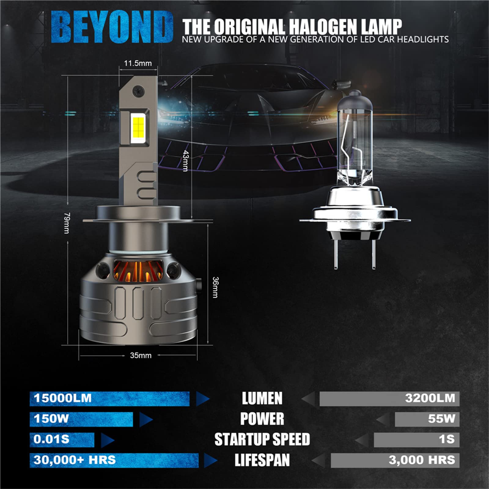 LED BULB BOMBRAS 30000 LUMENS, 600% De Brillo, 10W Alta Potencia, 6000K De Blanco Frío, Kit De Conversión Extremadamente Brillante,H4