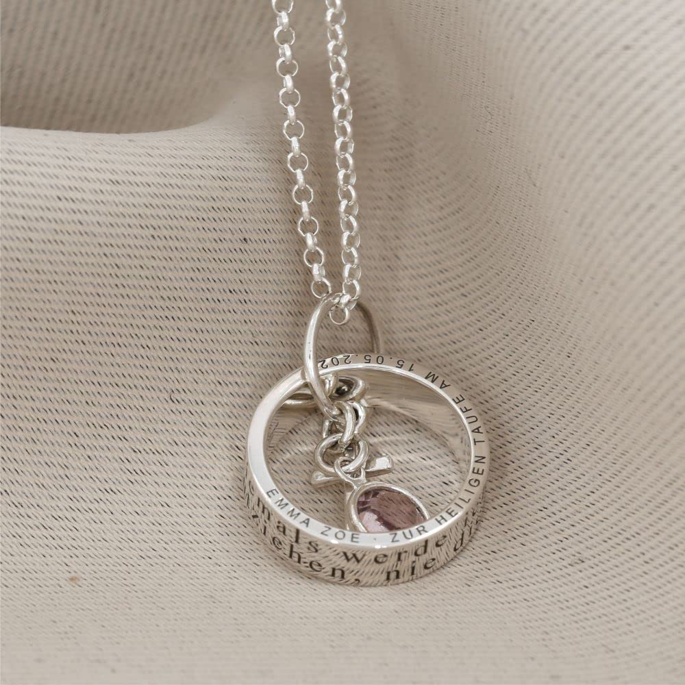 Taufring Gravur 925 Silber Geburtsstein Taufkette Taufspruch Kreuz Taufschmuck besondere Taufgeschenke Echtschmuck Kreuz Kette | HANDMADE IN GERMANY