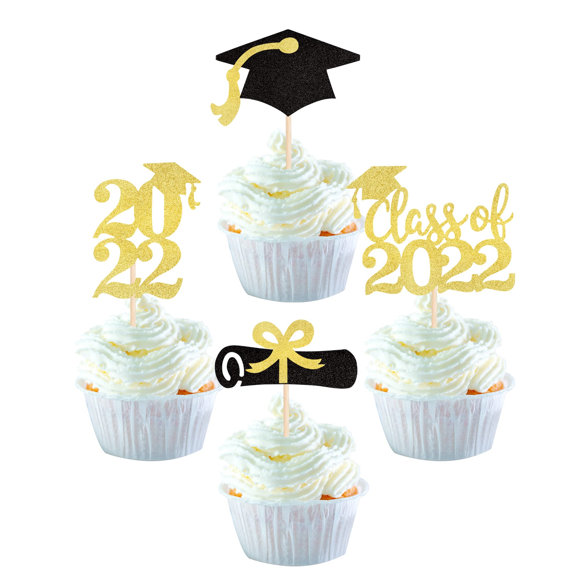 Buy 24 Pack Class of 2022 Cupcake Toppers with Glitter 2022 Graduation