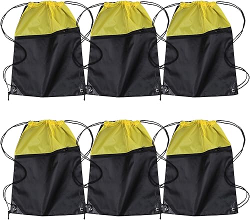 ICObuty Bolsa deportiva de gimnasio para animadora, mochila con cordón, 6 unidades, poliéster 210D para presionar el calor, AmarilloNegro, Classic