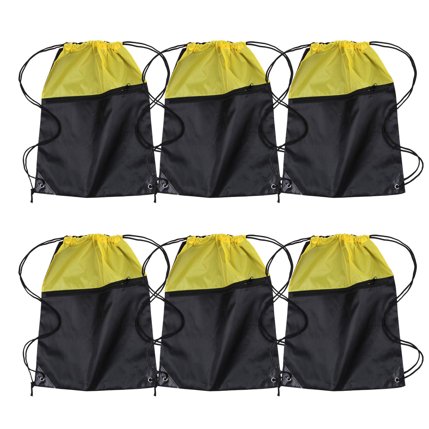 ICObuty Sports Gym Bag Sack Cheerleading Cheerleader Drawstring Backpack 6 Pack Men Women 210D Polyester (Yellow/Black)