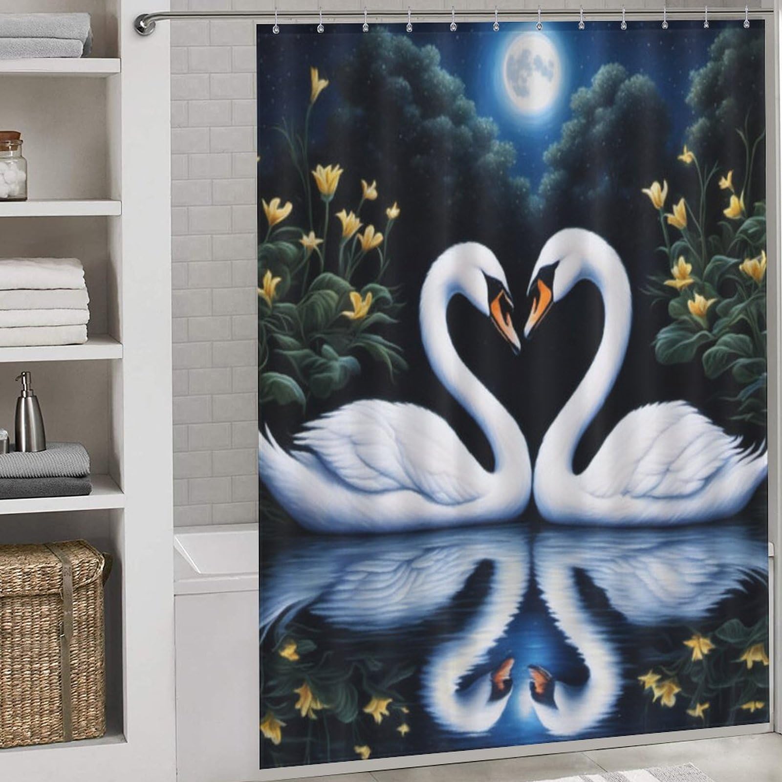 Rideau de douche cygne en tissu polyester lavable imperméable 168x183cm