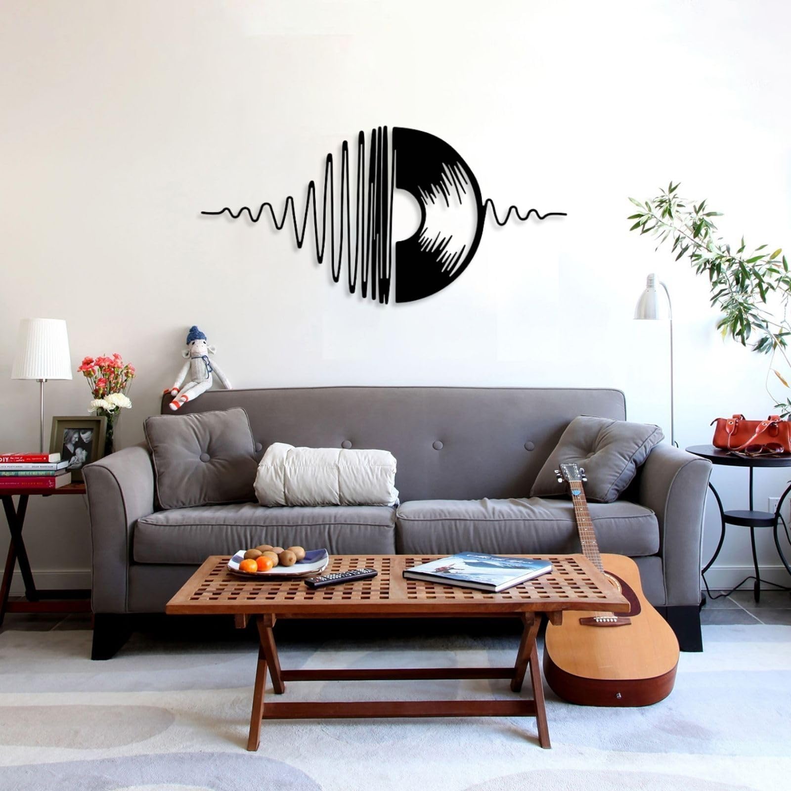 Decorazione da Parete in Metallo, Arte da Parete, Disco in Vinile, Musica, Album Musicali, Regalo per Amanti della Musica, 48"x23" (121x59 cm), Nero